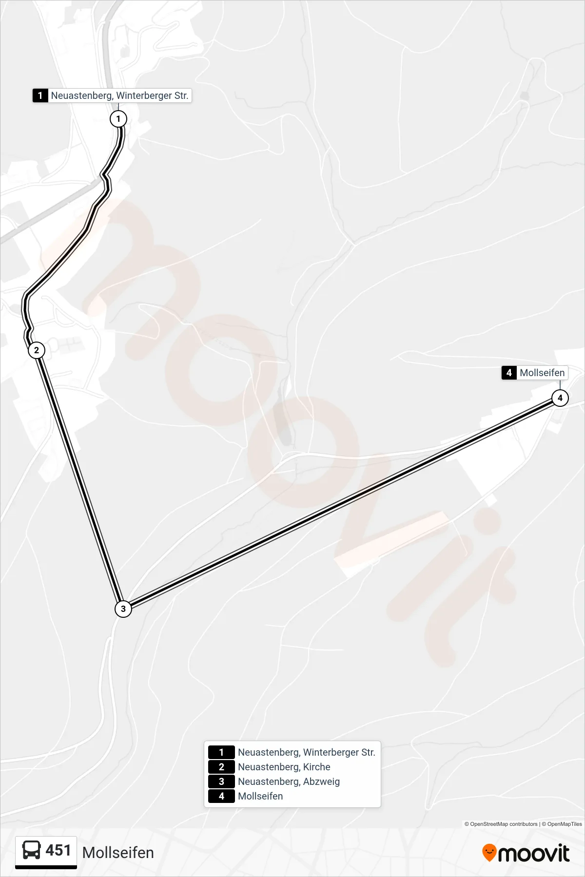 451 bus Line (Mollseifen) route and stops on a map