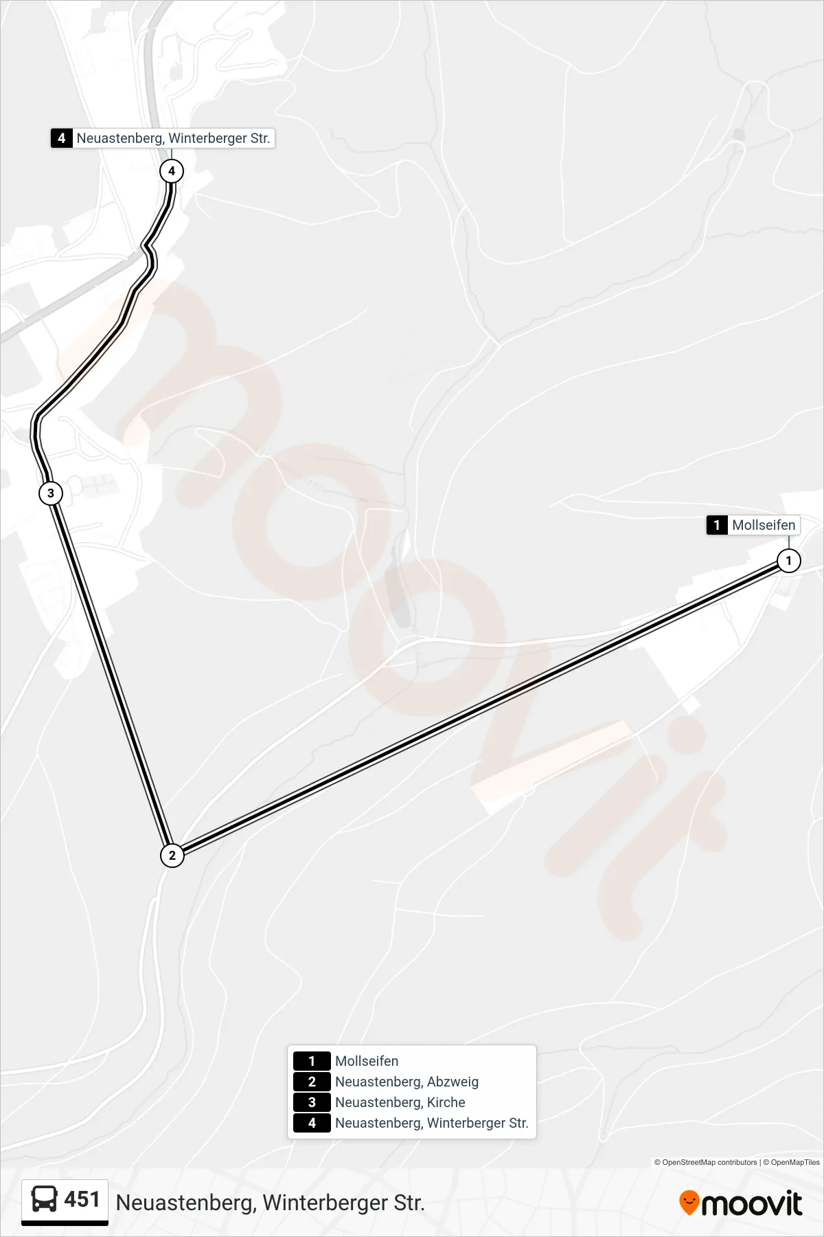 Linie 451 (Bus) Richtung Neuastenberg, Winterberger Str.: Route und Haltestellen auf der Karte
