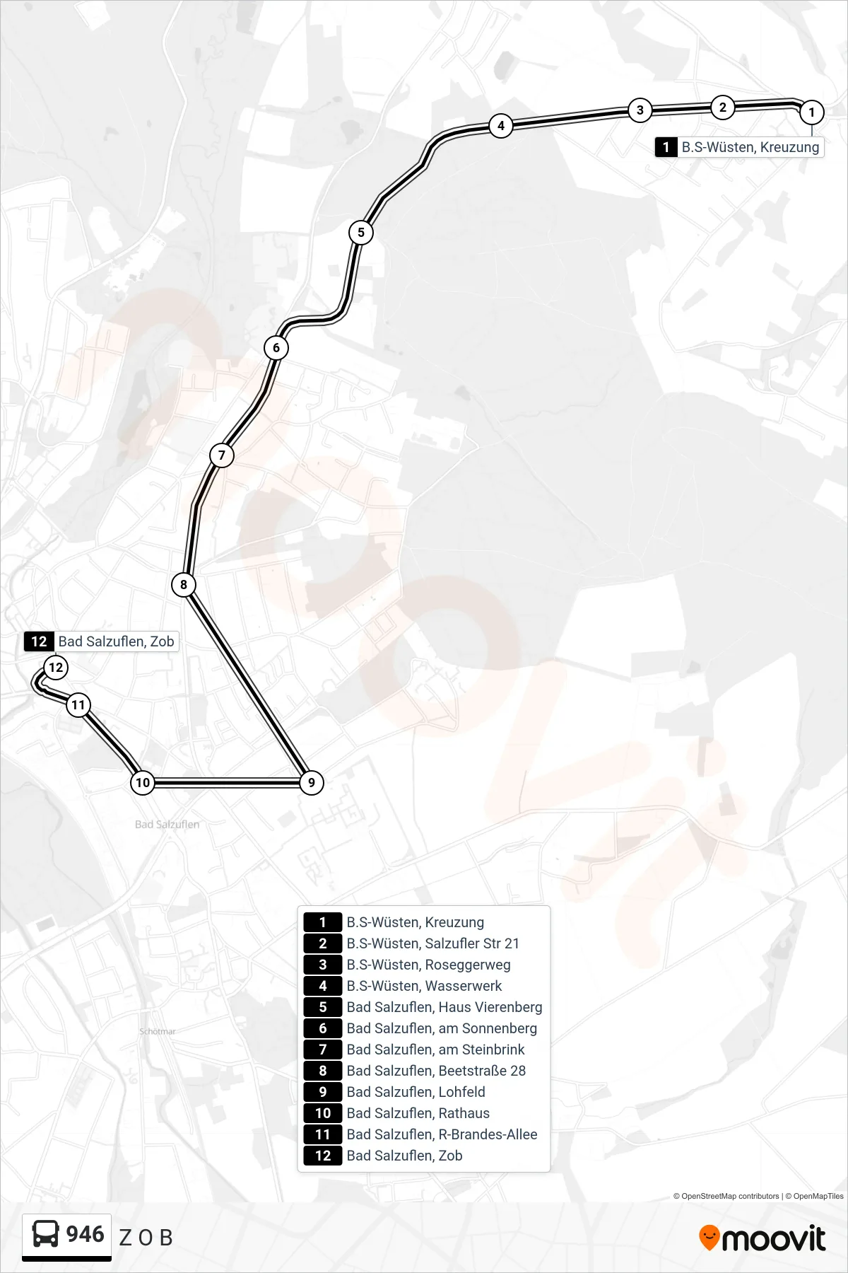946 bus Line (Z O B) route and stops on a map