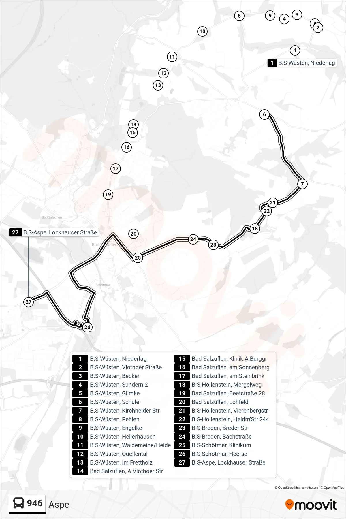 946 bus Line (Aspe) route and stops on a map