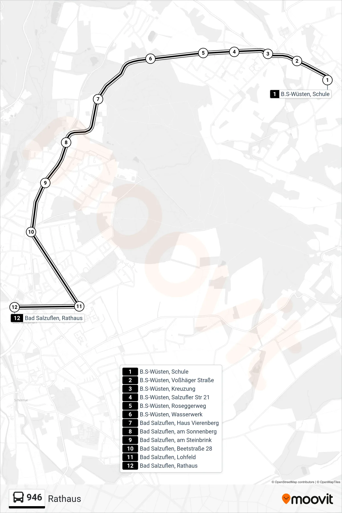 946 bus Line (Rathaus) route and stops on a map