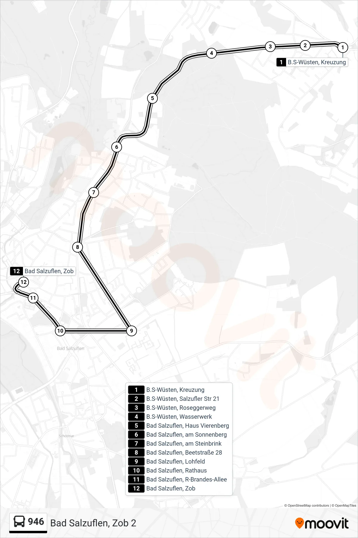 946 bus Line (Bad Salzuflen, Zob 2) route and stops on a map
