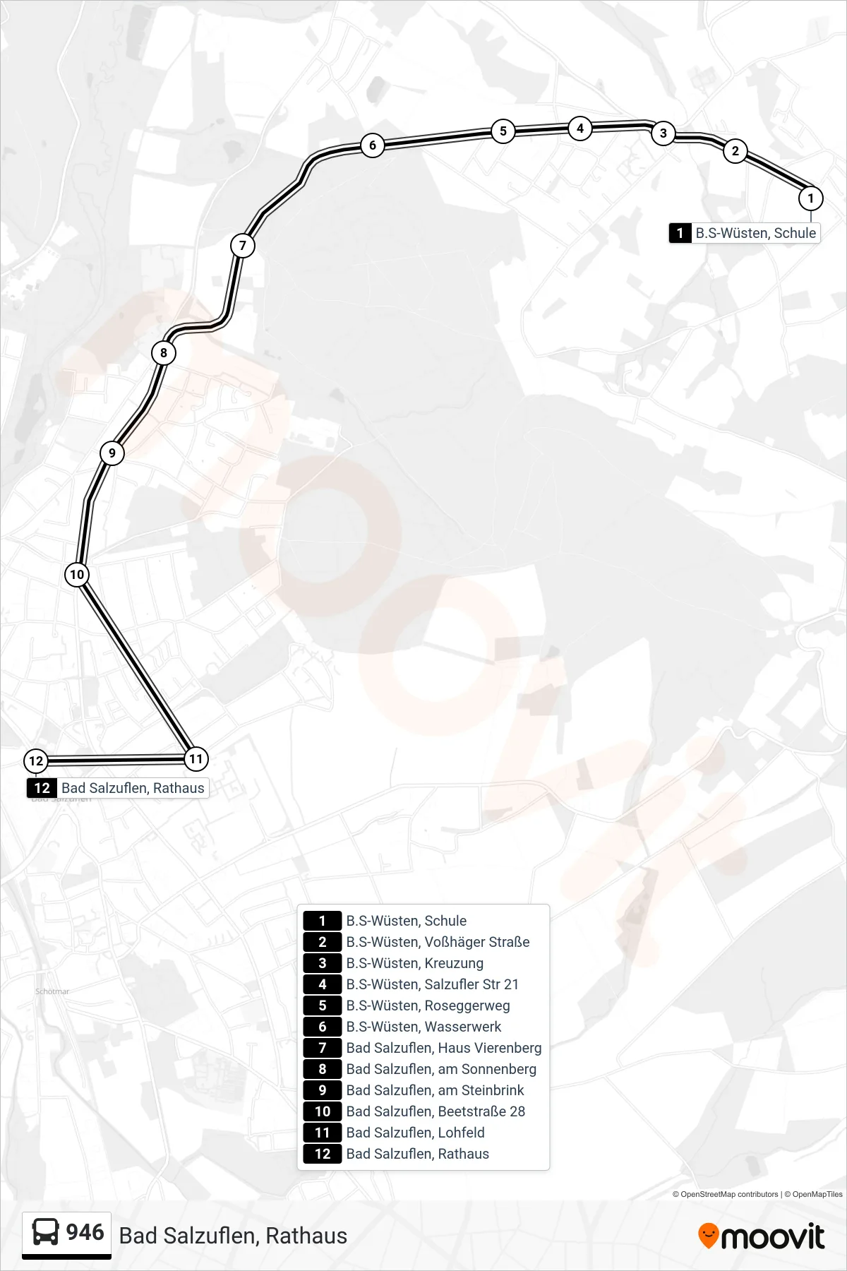 946 bus Line (Bad Salzuflen, Rathaus) route and stops on a map