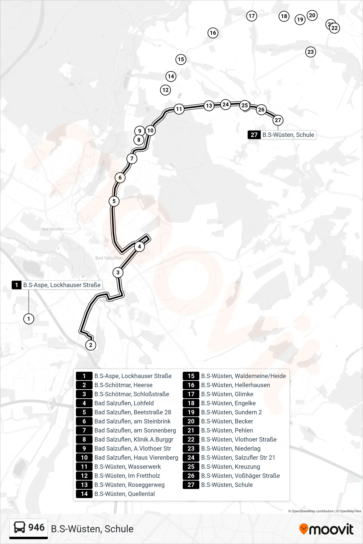 946 bus Line (B.S-Wüsten, Schule) route and stops on a map