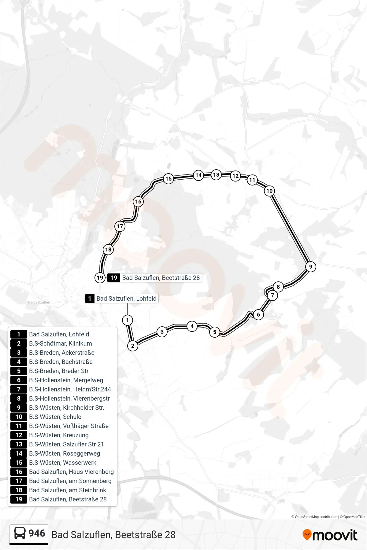 946 bus Line (Bad Salzuflen, Beetstraße 28) route and stops on a map