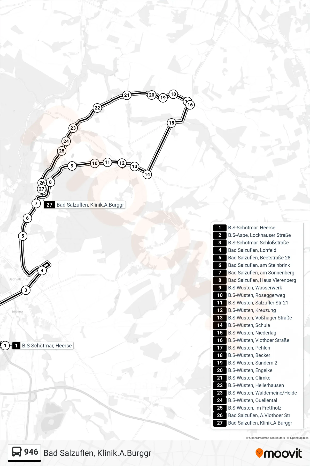 946 bus Line (Bad Salzuflen, Klinik.A.Burggr) route and stops on a map