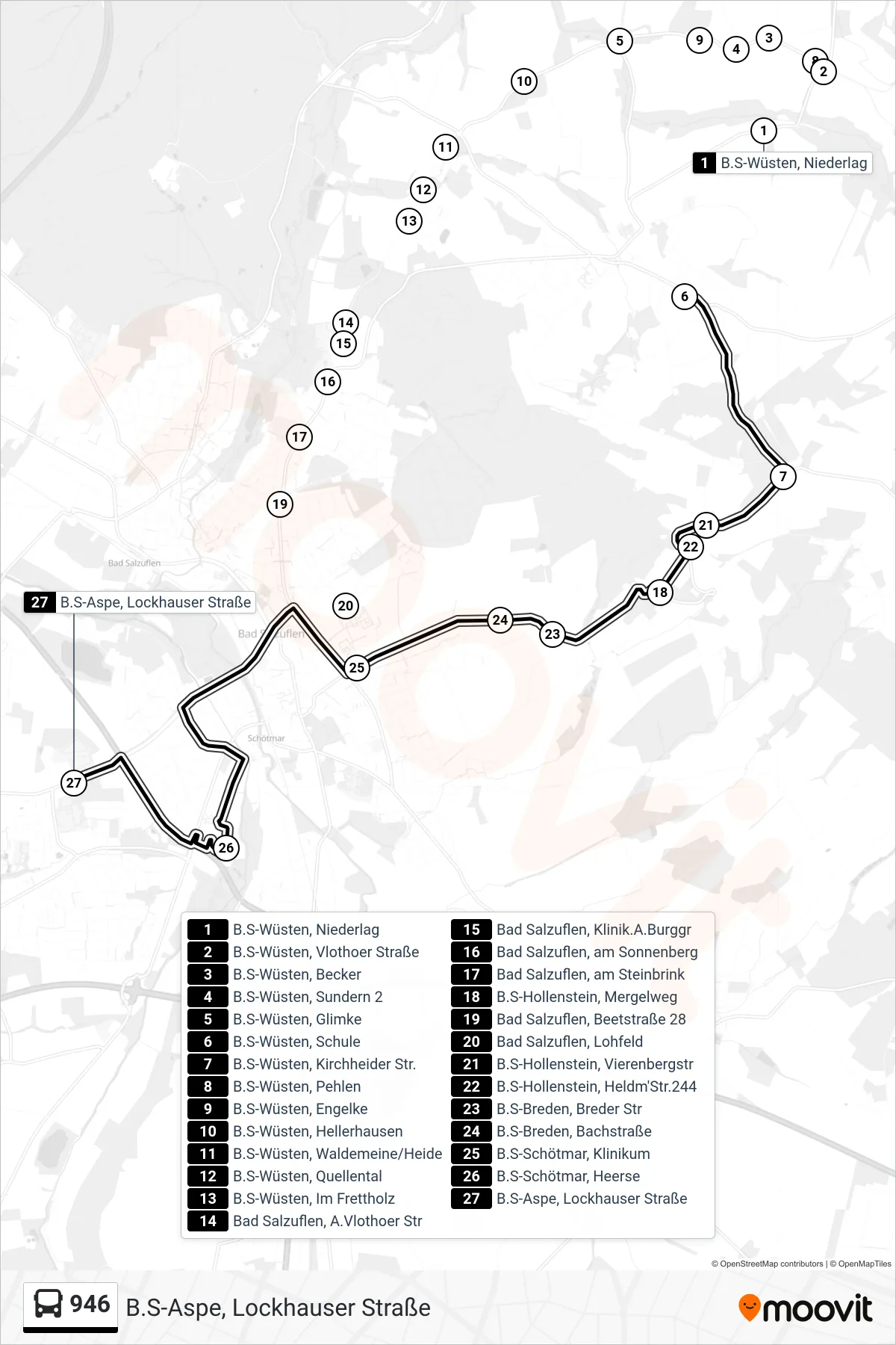 946 bus Line (B.S-Aspe, Lockhauser Straße) route and stops on a map