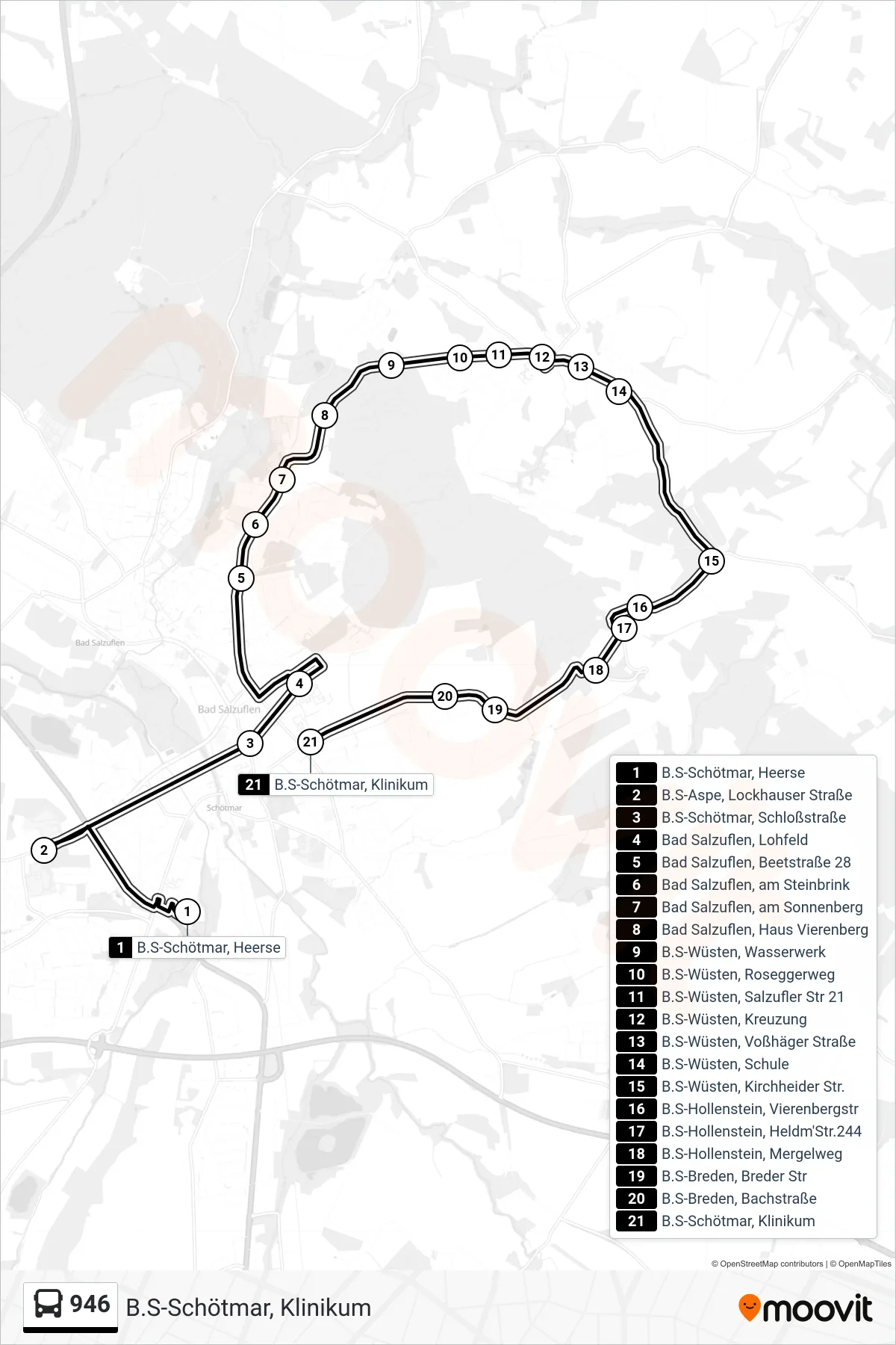 946 bus Line (B.S-Schötmar, Klinikum) route and stops on a map
