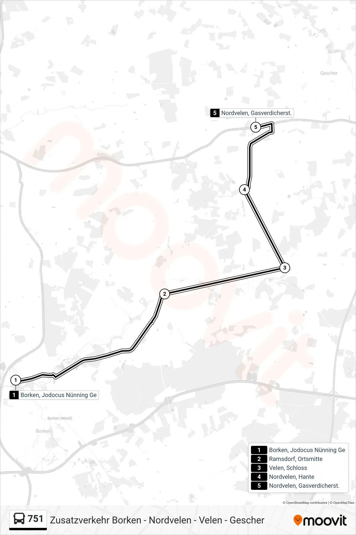 751 tram Line (Nordvelen, Gasverdicherst.) route and stops on a map