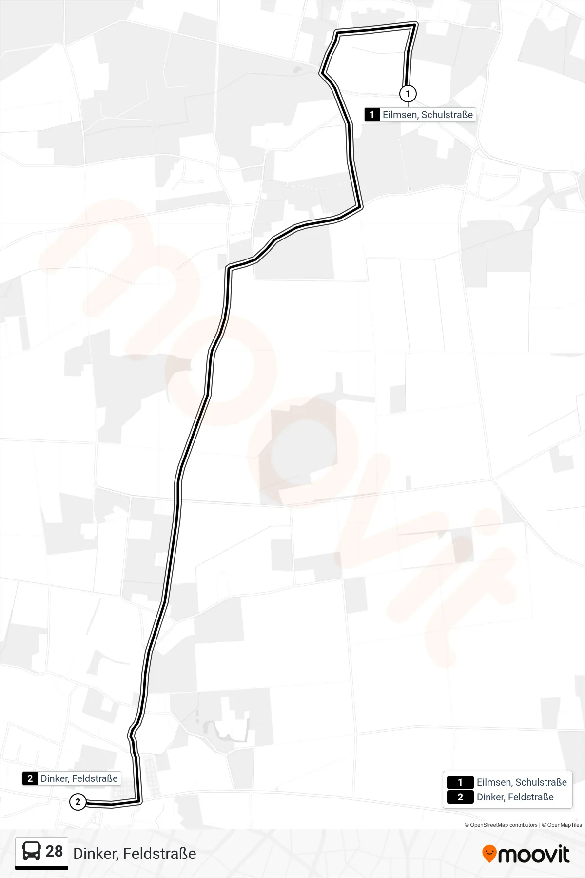 28 bus Line (Dinker, Feldstraße) route and stops on a map