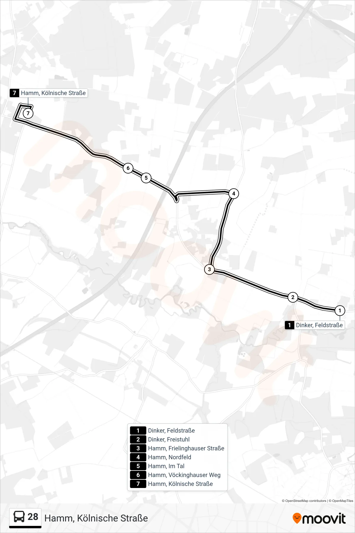 Linie 28 (Bus) Richtung Hamm, Kölnische Straße: Route und Haltestellen auf der Karte