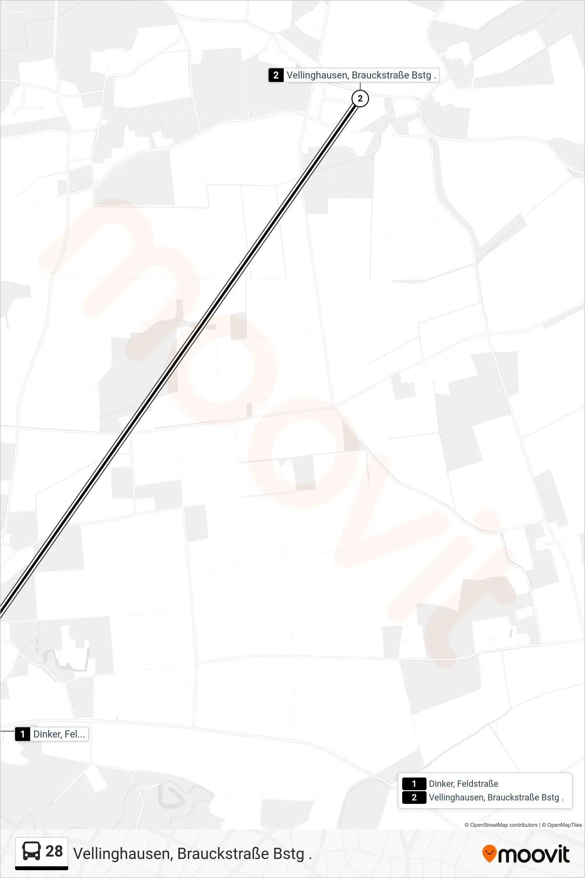28 bus Line (Vellinghausen, Brauckstraße Bstg .) route and stops on a map