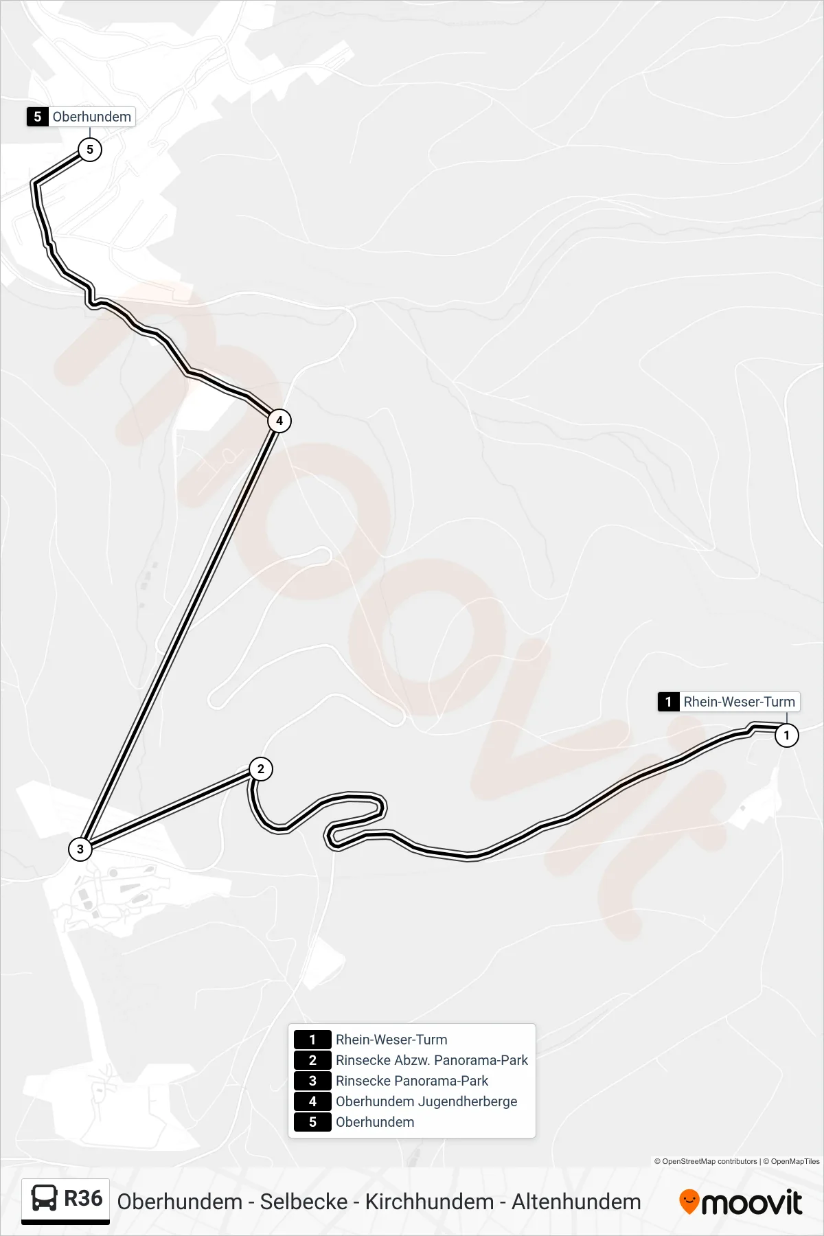 R36 bus Line (Oberhundem) route and stops on a map