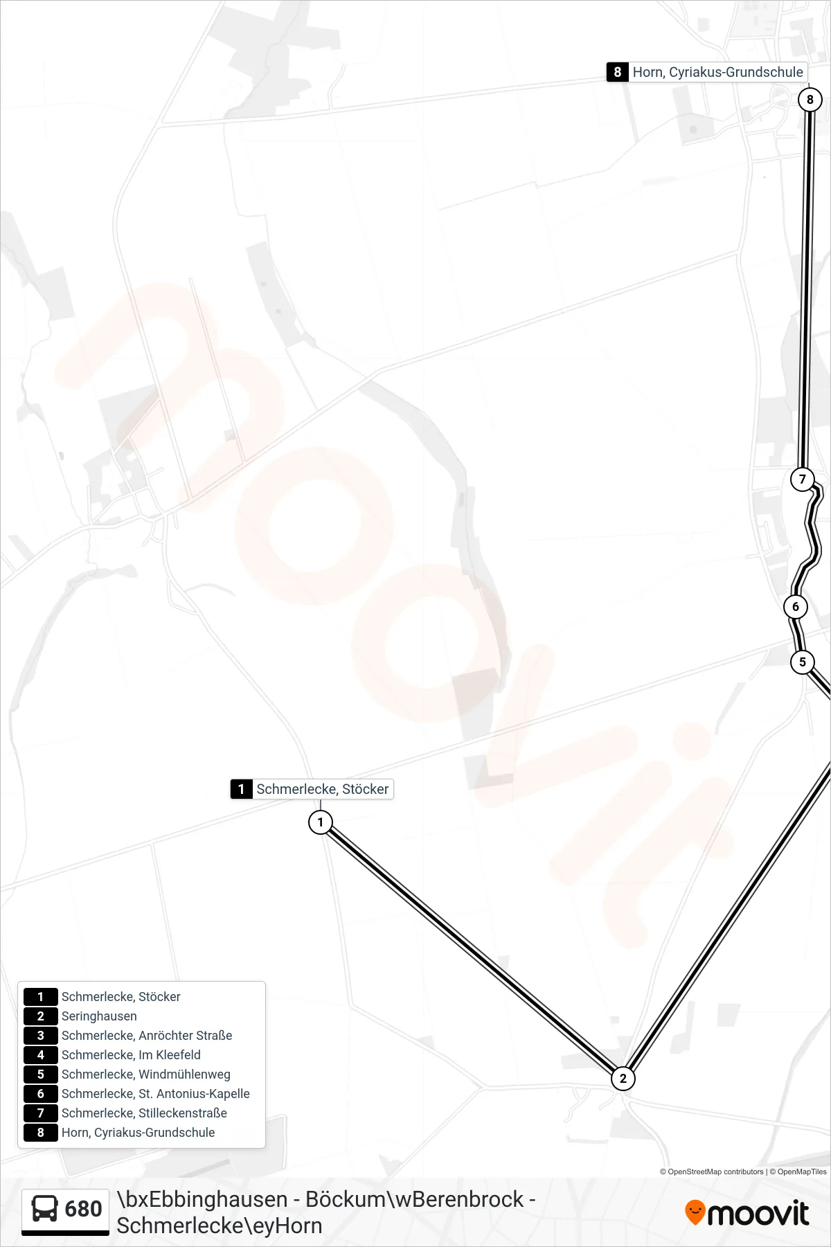 680 bus Line (Horn, Cyriakus-Grundschule) route and stops on a map