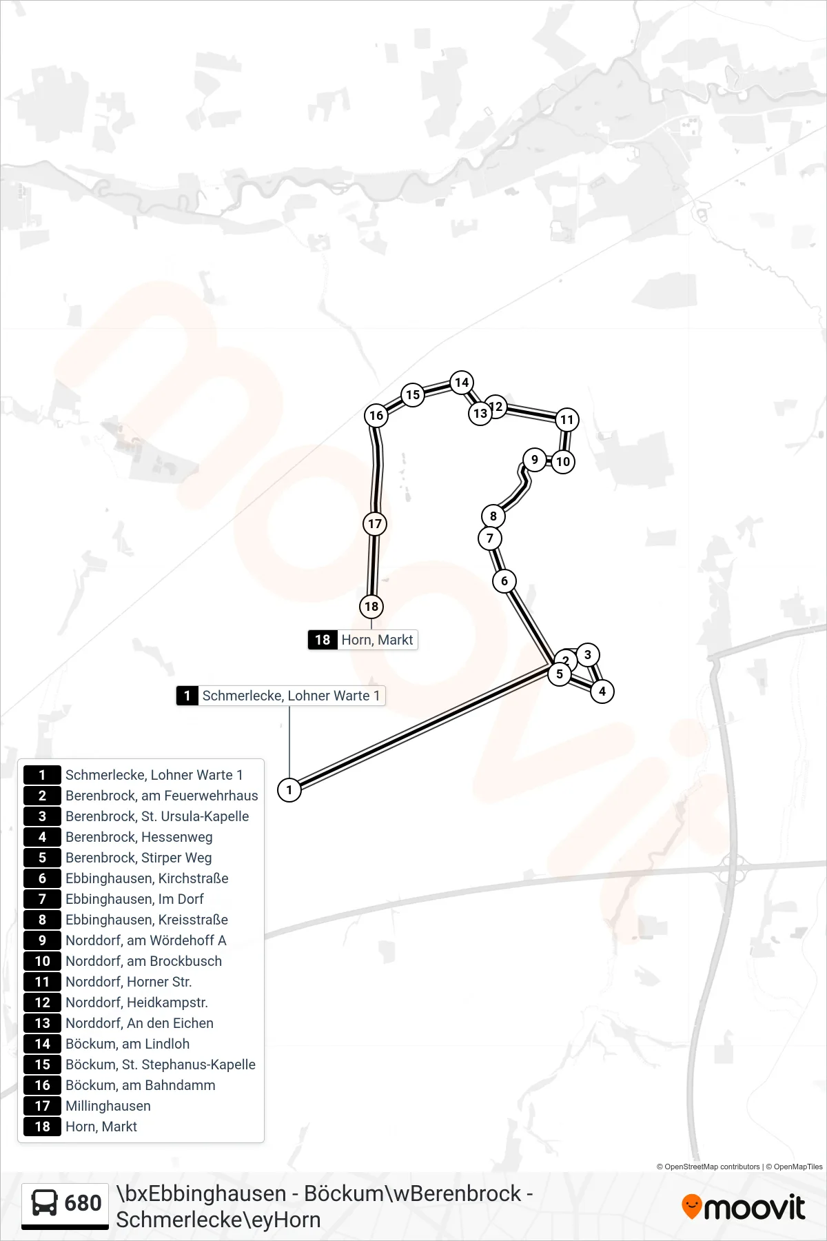 Linie 680 (Bus) Richtung Horn, Markt: Route und Haltestellen auf der Karte