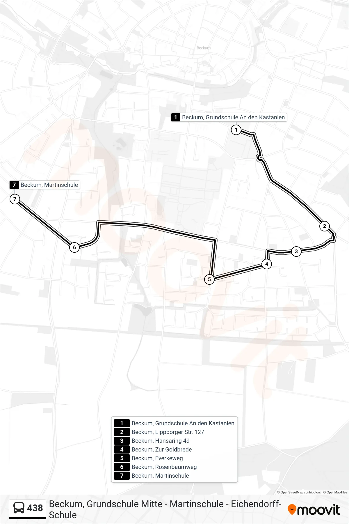 Linie 438 (Bus) Richtung Beckum, Martinschule: Route und Haltestellen auf der Karte