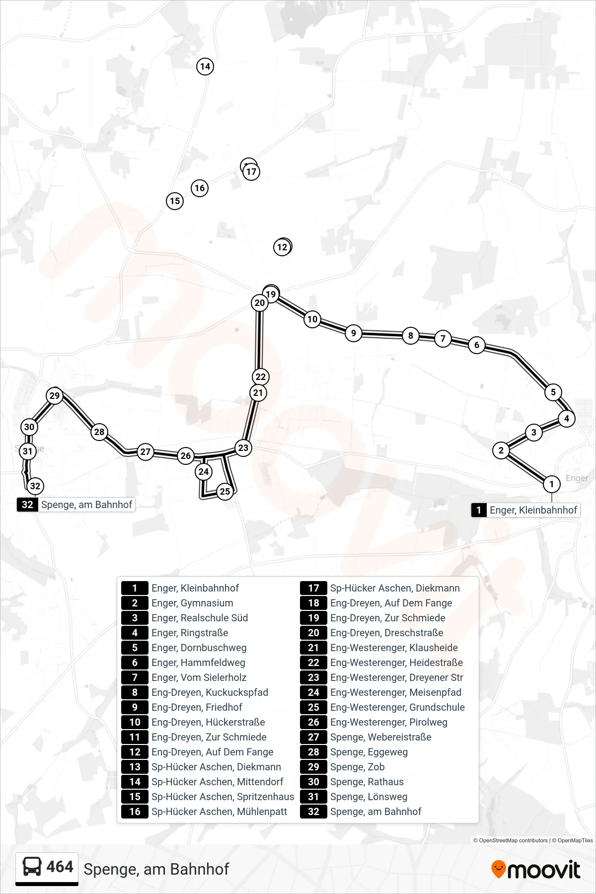 464 bus Line (Spenge, am Bahnhof) route and stops on a map
