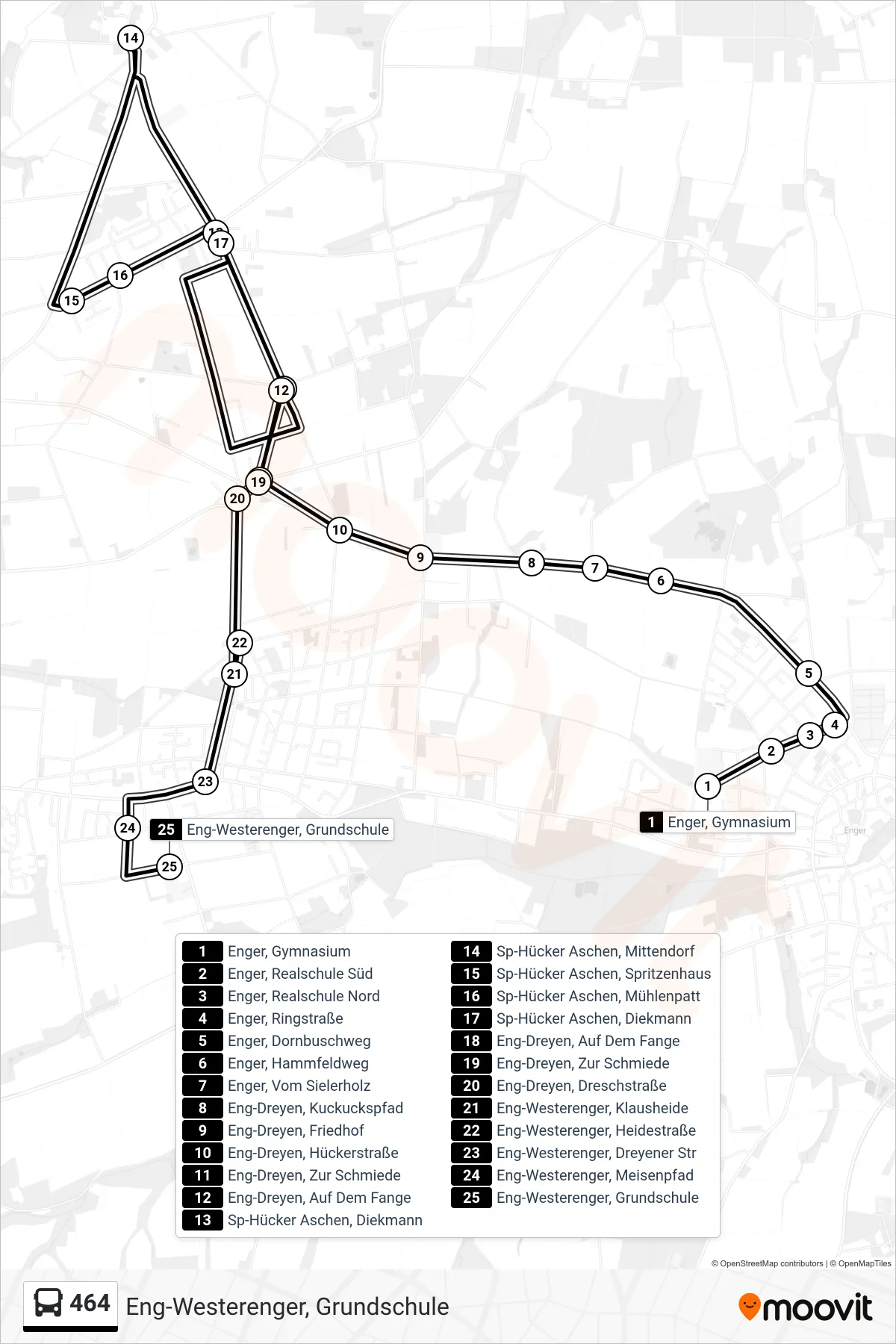 464 bus Line (Eng-Westerenger, Grundschule) route and stops on a map