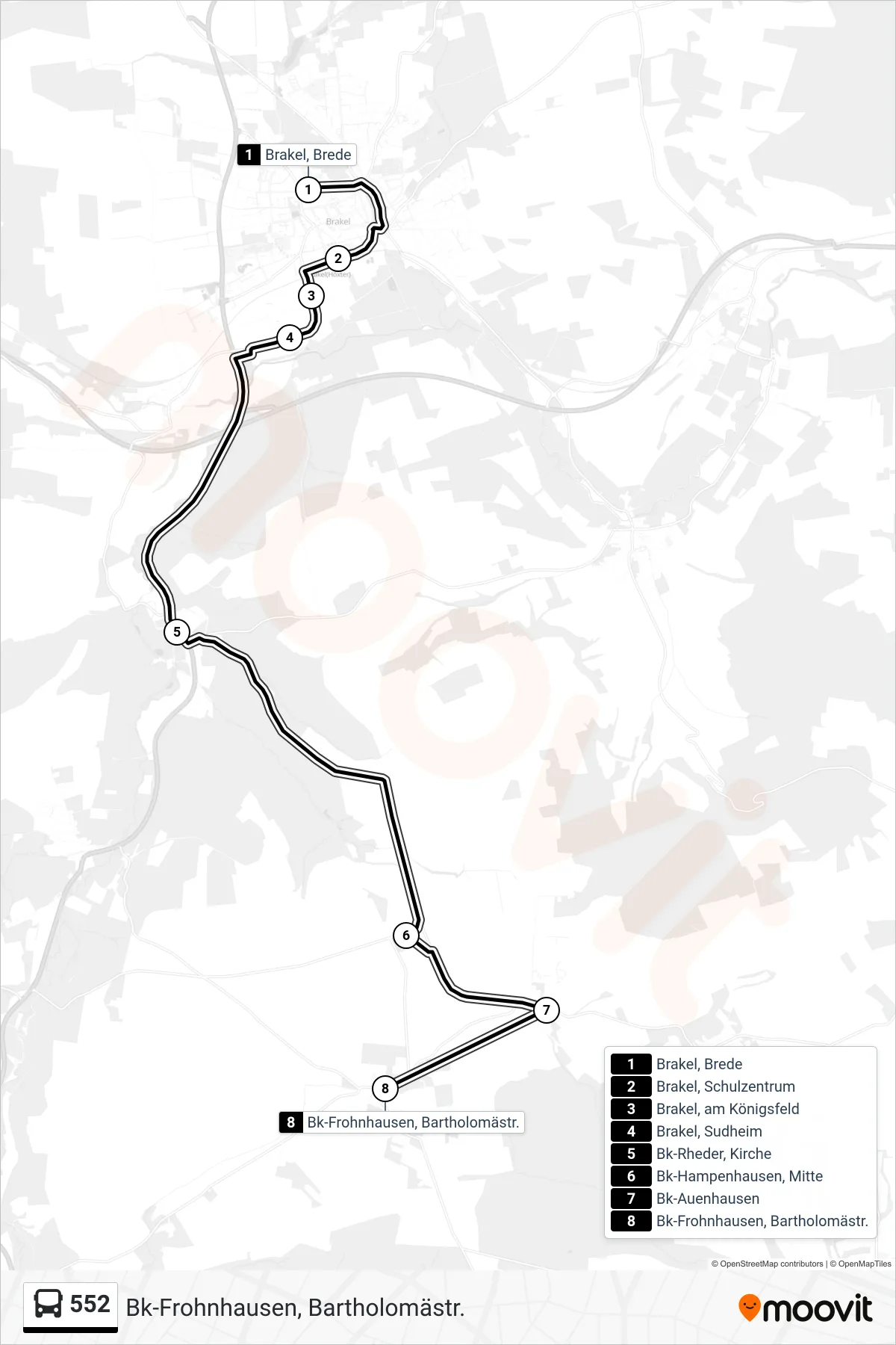 552 bus Line (Bk-Frohnhausen, Bartholomästr.) route and stops on a map