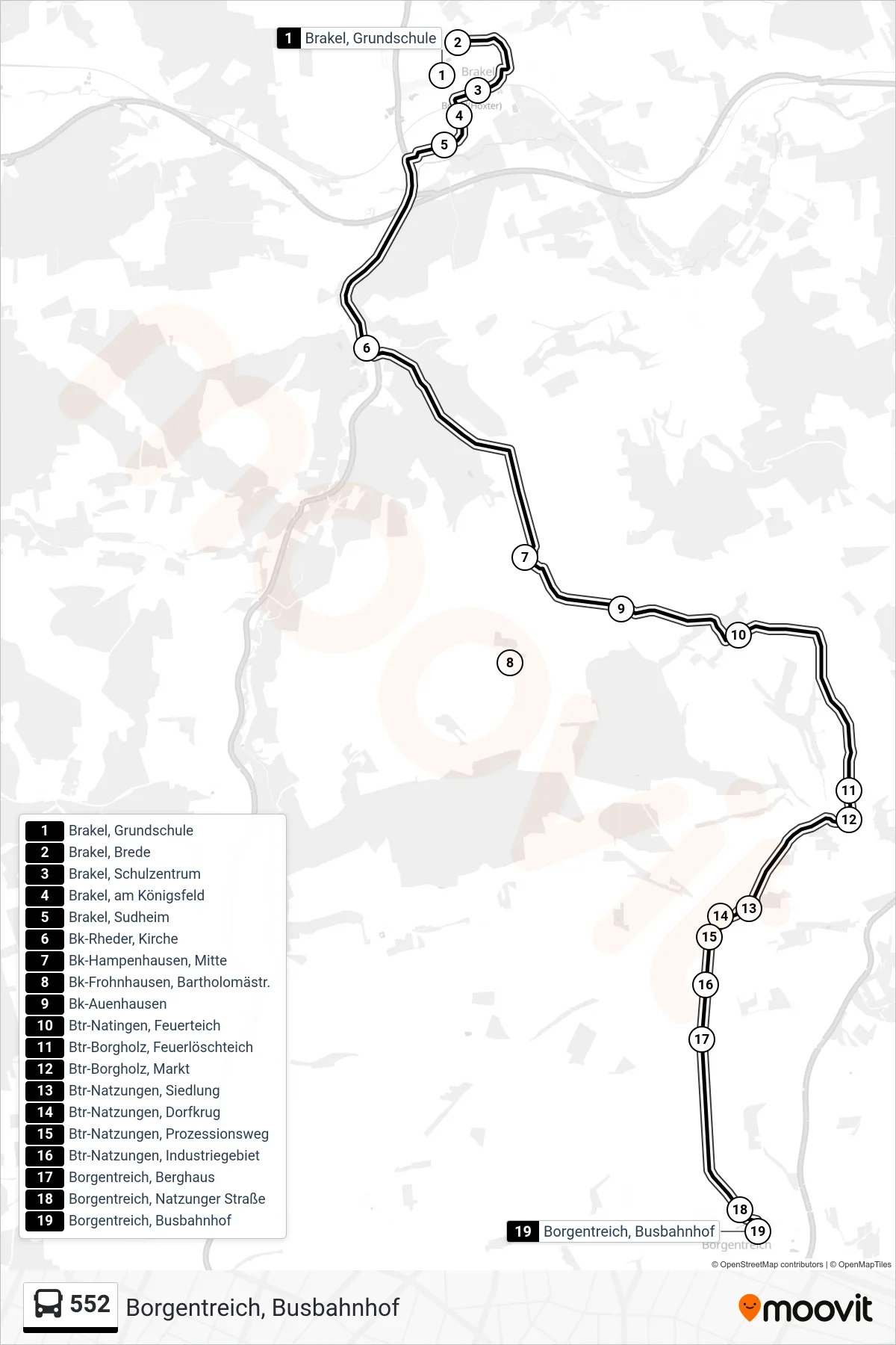 Linie 552 (Bus) Richtung Borgentreich, Busbahnhof: Route und Haltestellen auf der Karte
