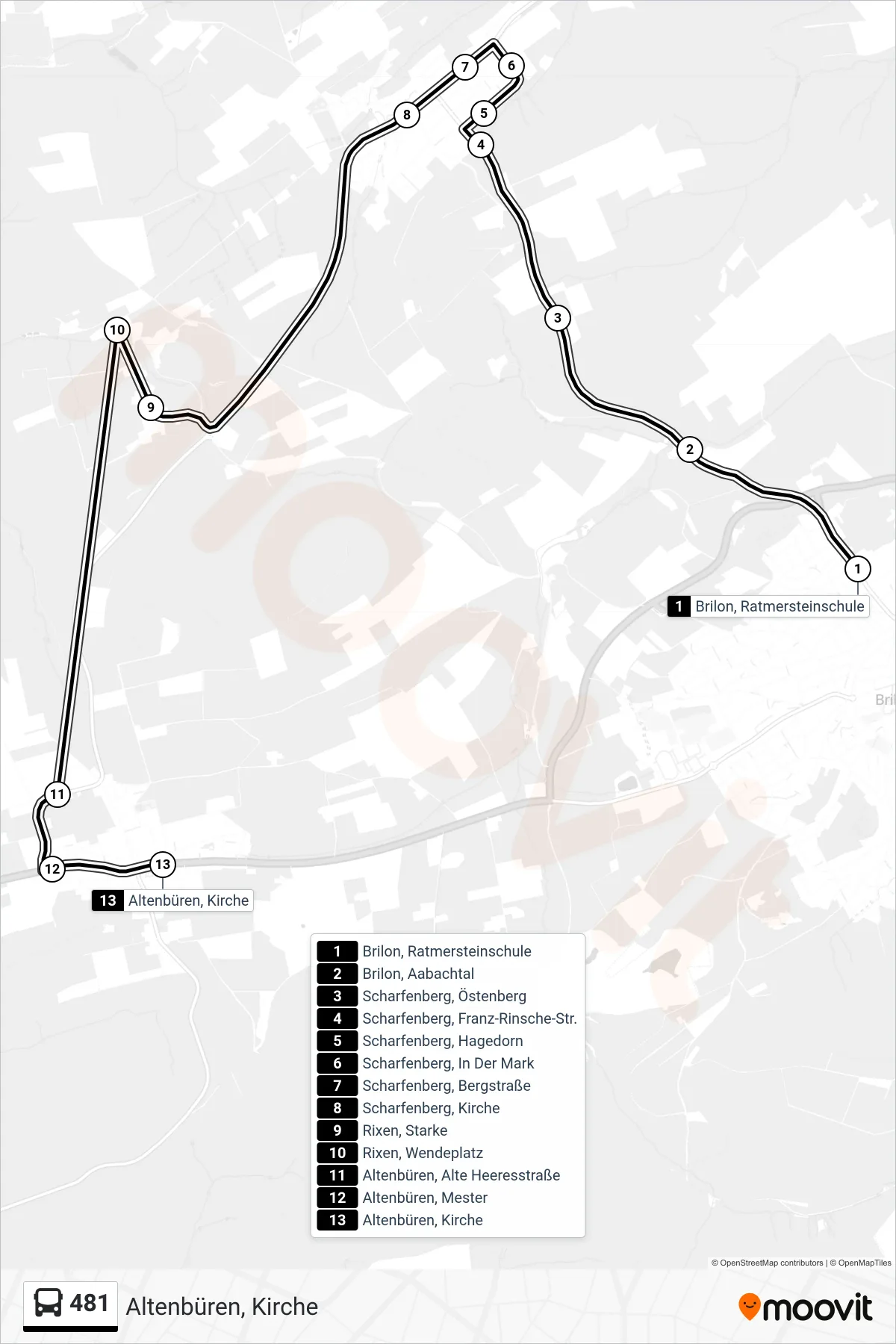 Linie 481 (Bus) Richtung Altenbüren, Kirche: Route und Haltestellen auf der Karte