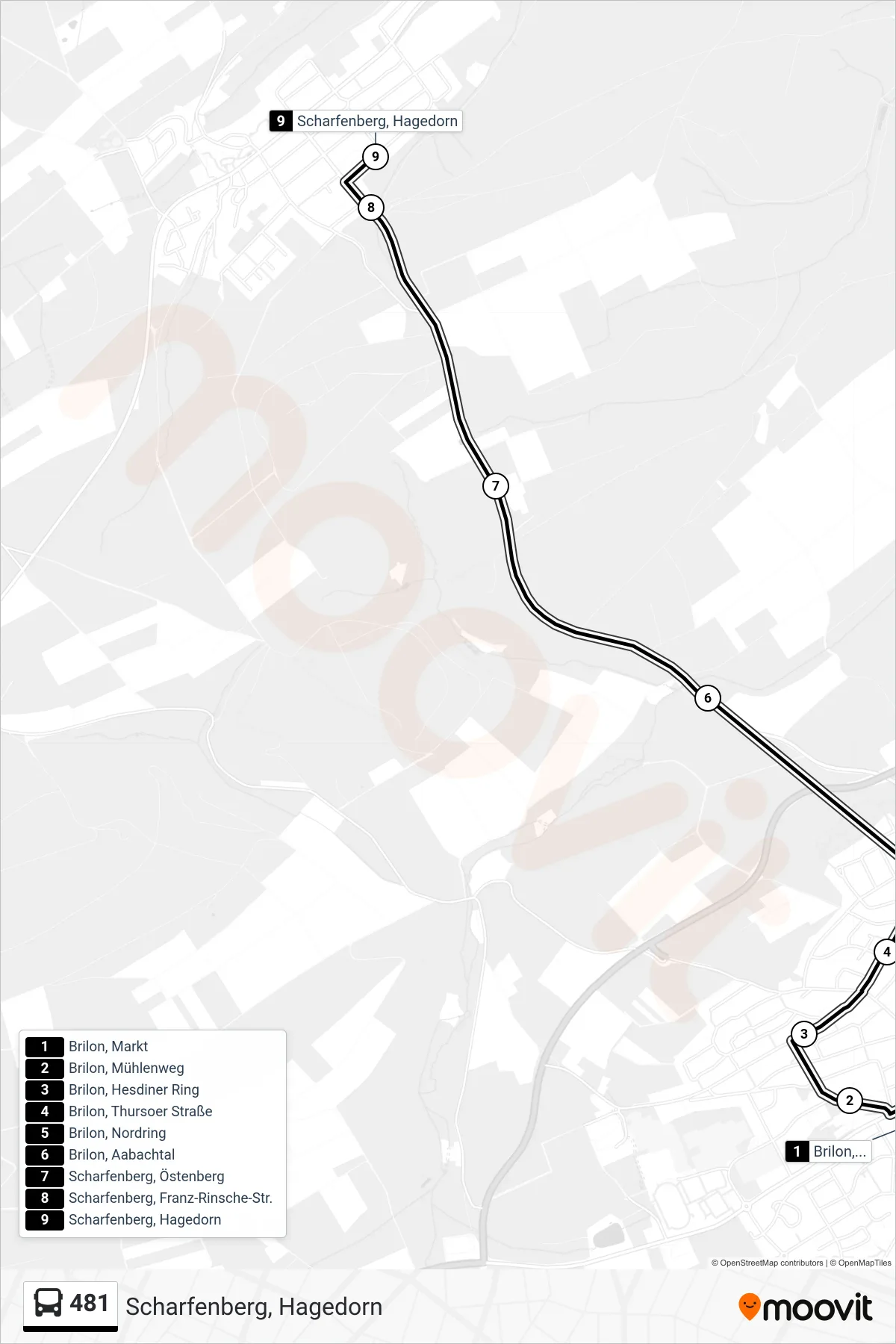 Linie 481 (Bus) Richtung Scharfenberg, Hagedorn: Route und Haltestellen auf der Karte