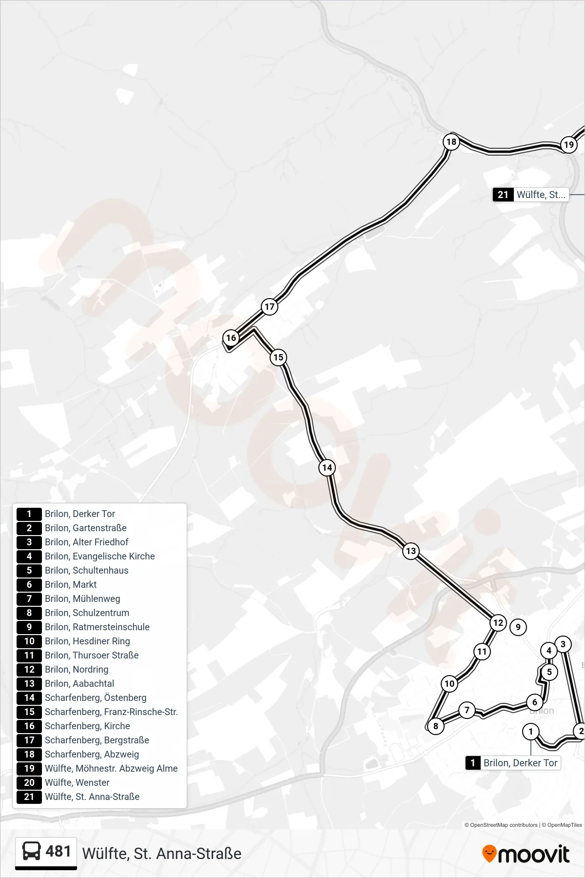 481 bus Line (Wülfte, St. Anna-Straße) route and stops on a map