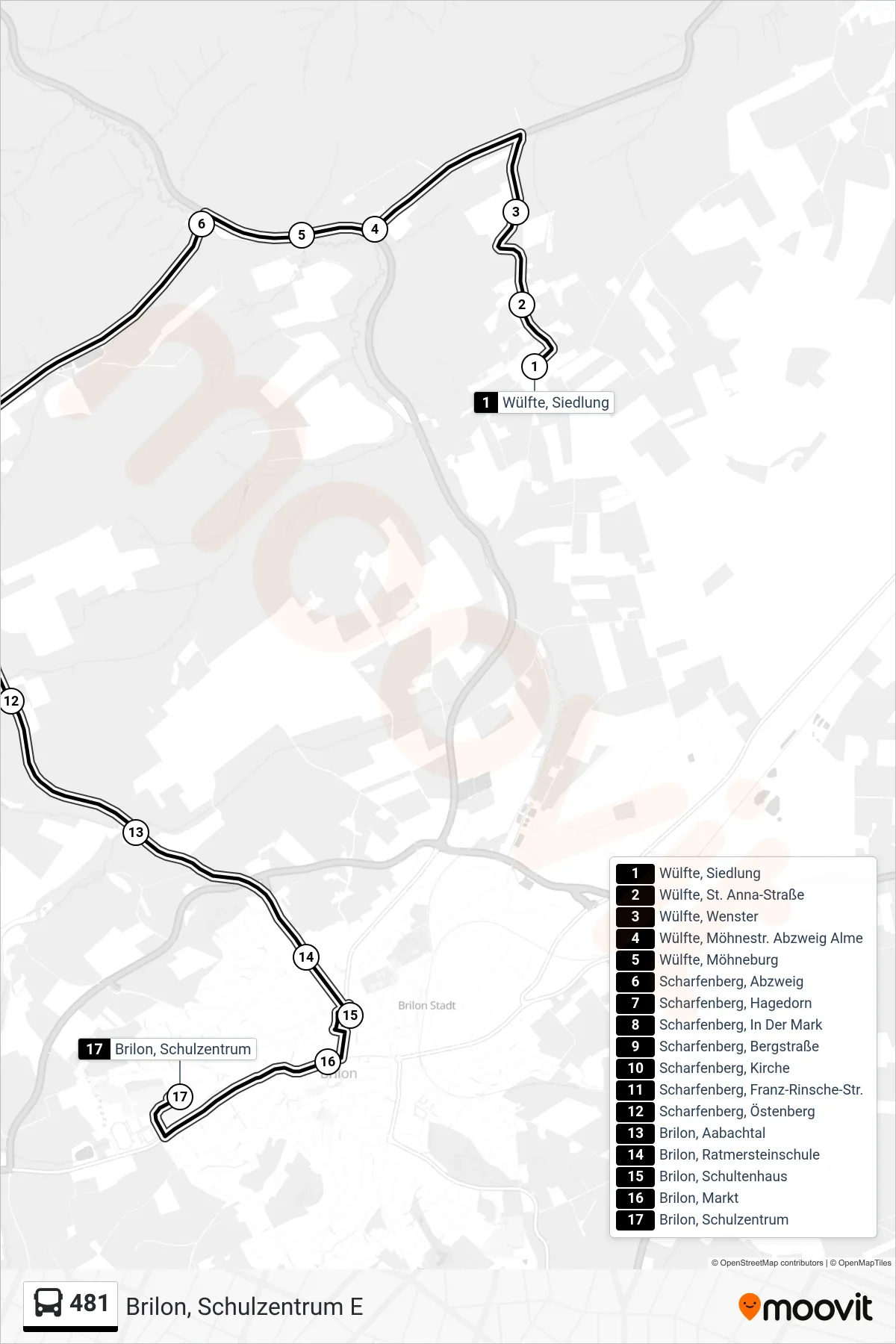 Linie 481 (Bus) Richtung Brilon, Schulzentrum E: Route und Haltestellen auf der Karte