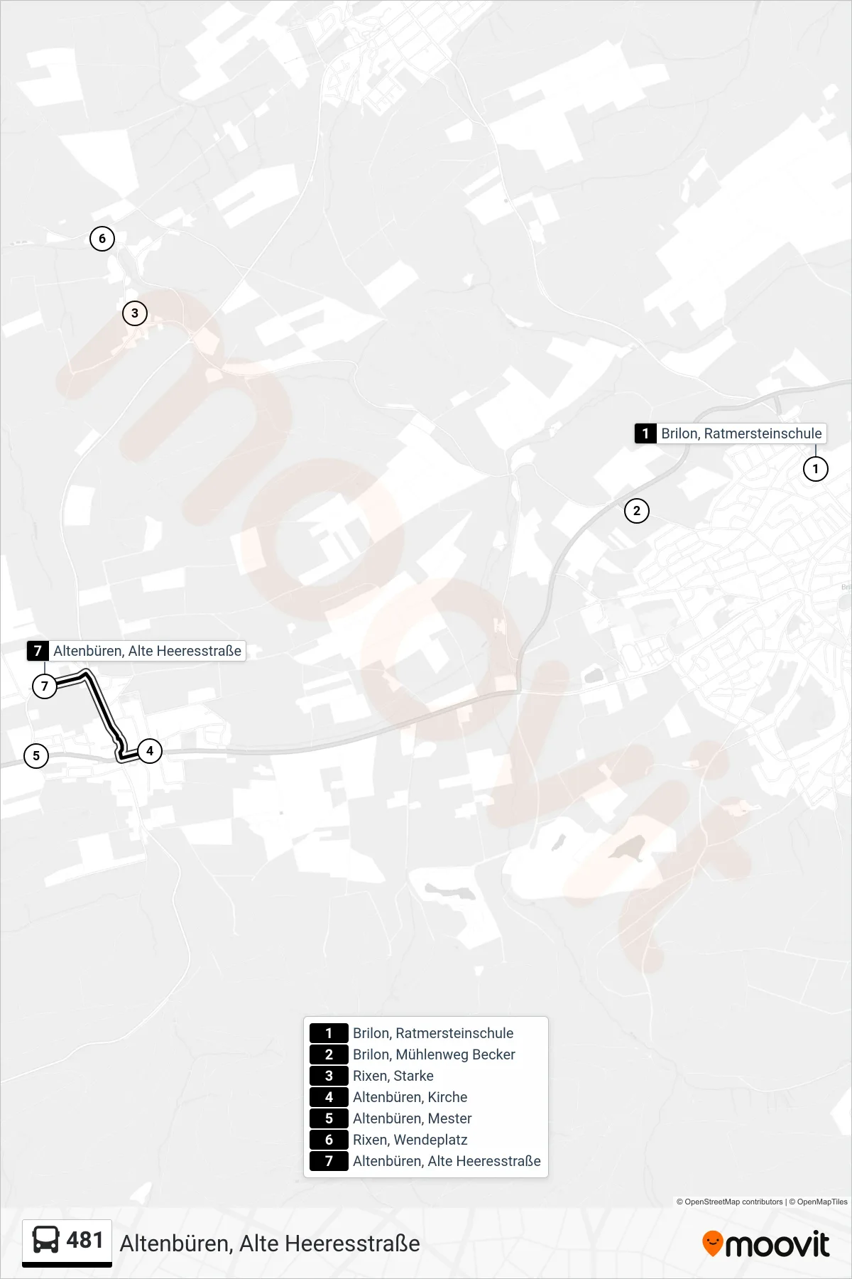 Linie 481 (Bus) Richtung Altenbüren, Alte Heeresstraße: Route und Haltestellen auf der Karte