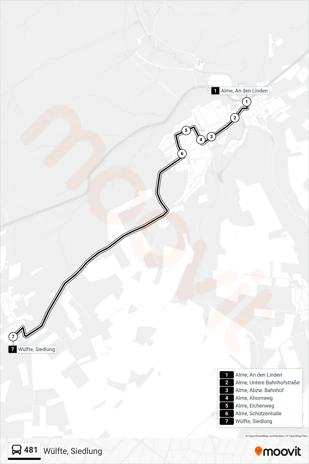 481 bus Line (Wülfte, Siedlung) route and stops on a map