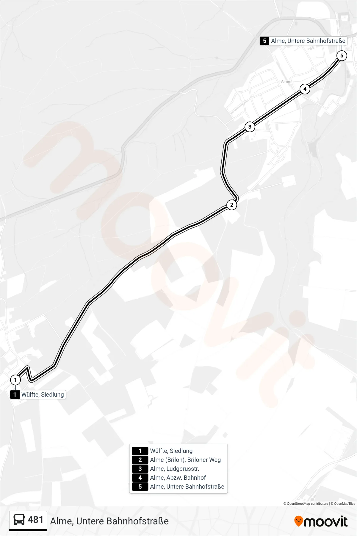Linie 481 (Bus) Richtung Alme, Untere Bahnhofstraße: Route und Haltestellen auf der Karte