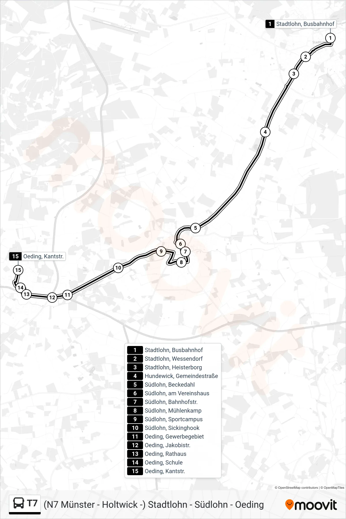 Linie T7 (Bus) Richtung Oeding, Kantstr.: Route und Haltestellen auf der Karte