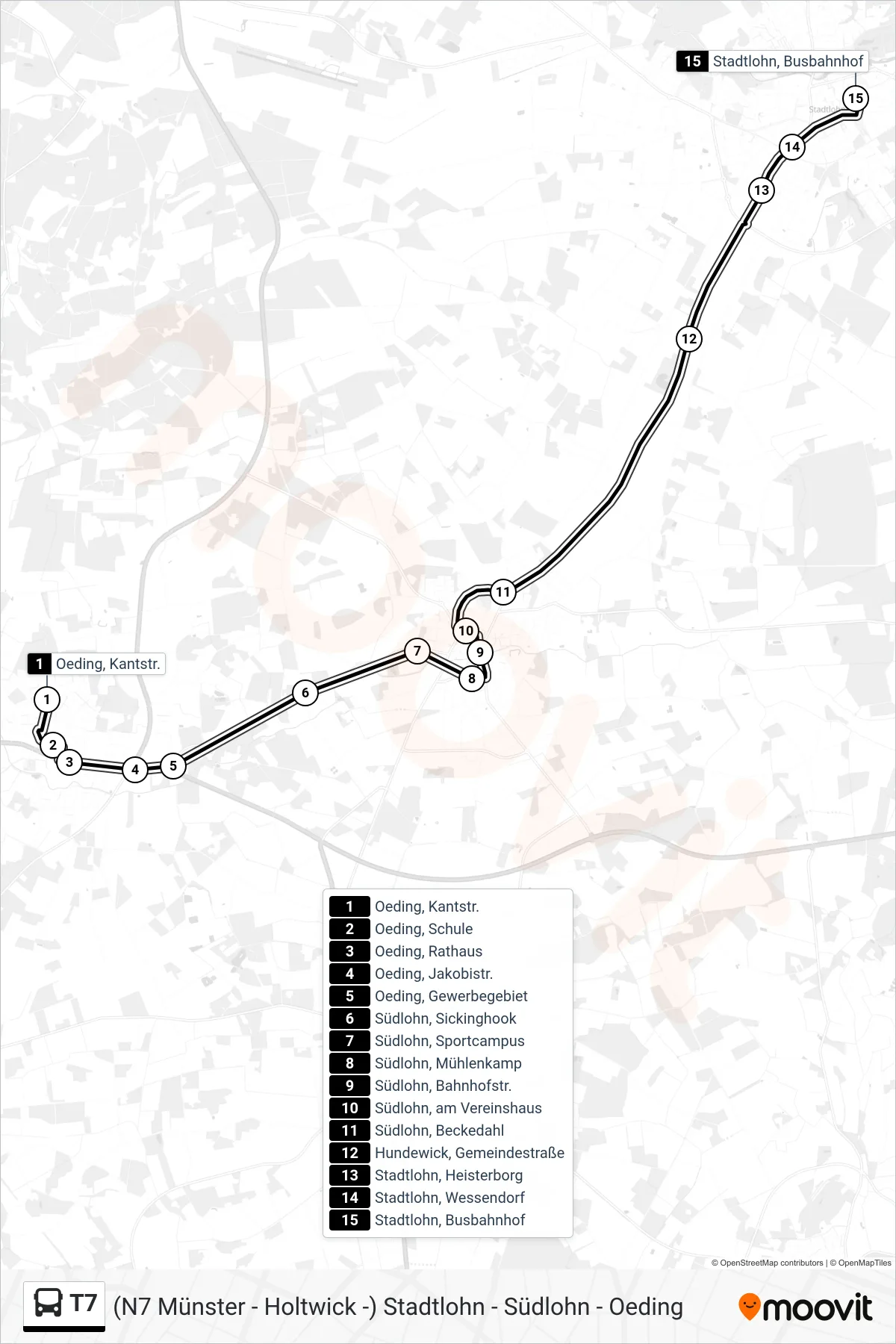 T7 bus Line (Stadtlohn, Busbahnhof Bstg B2) route and stops on a map