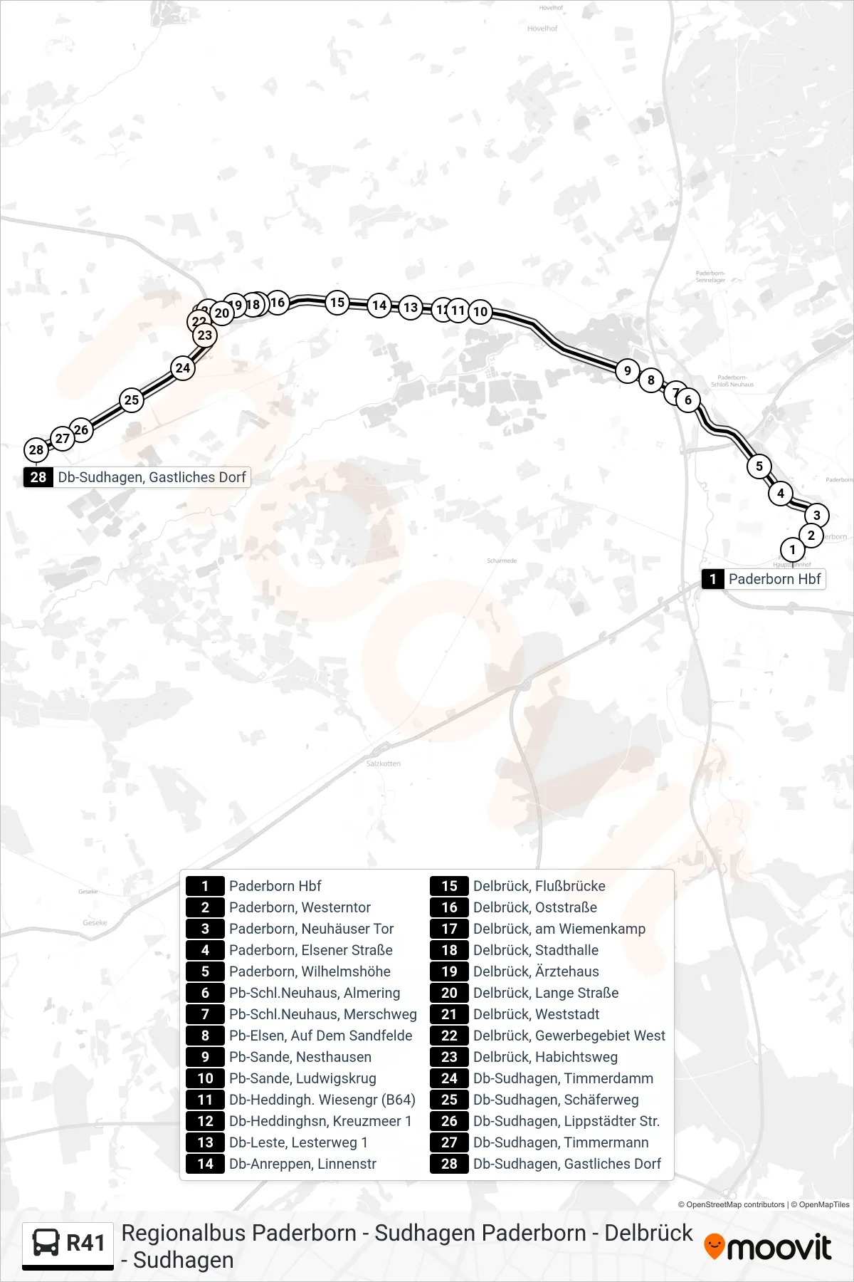 R41 bus Line (Db-Sudhagen, Gastliches Dorf) route and stops on a map