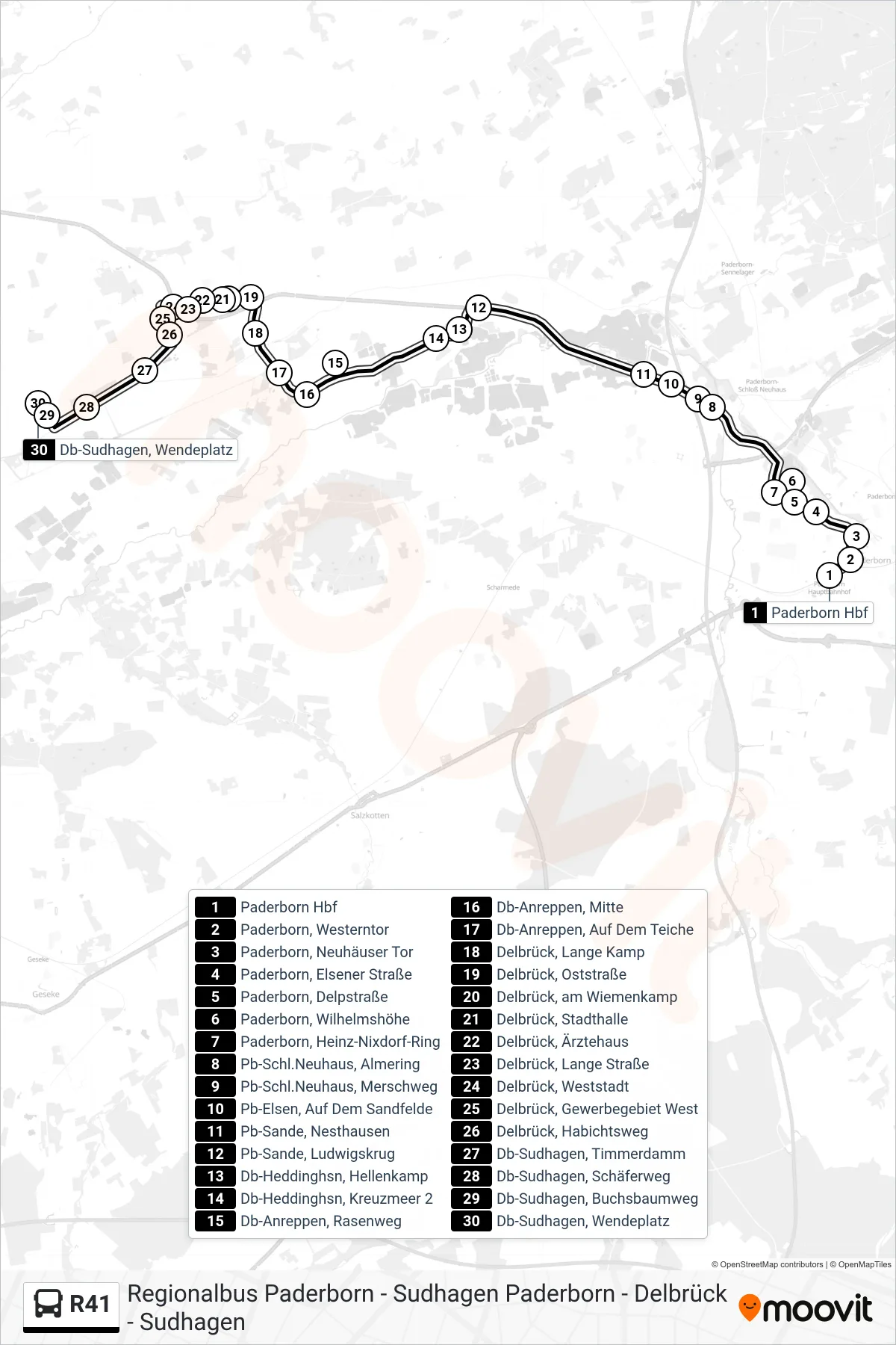 R41 bus Line (Db-Sudhagen, Wendeplatz) route and stops on a map