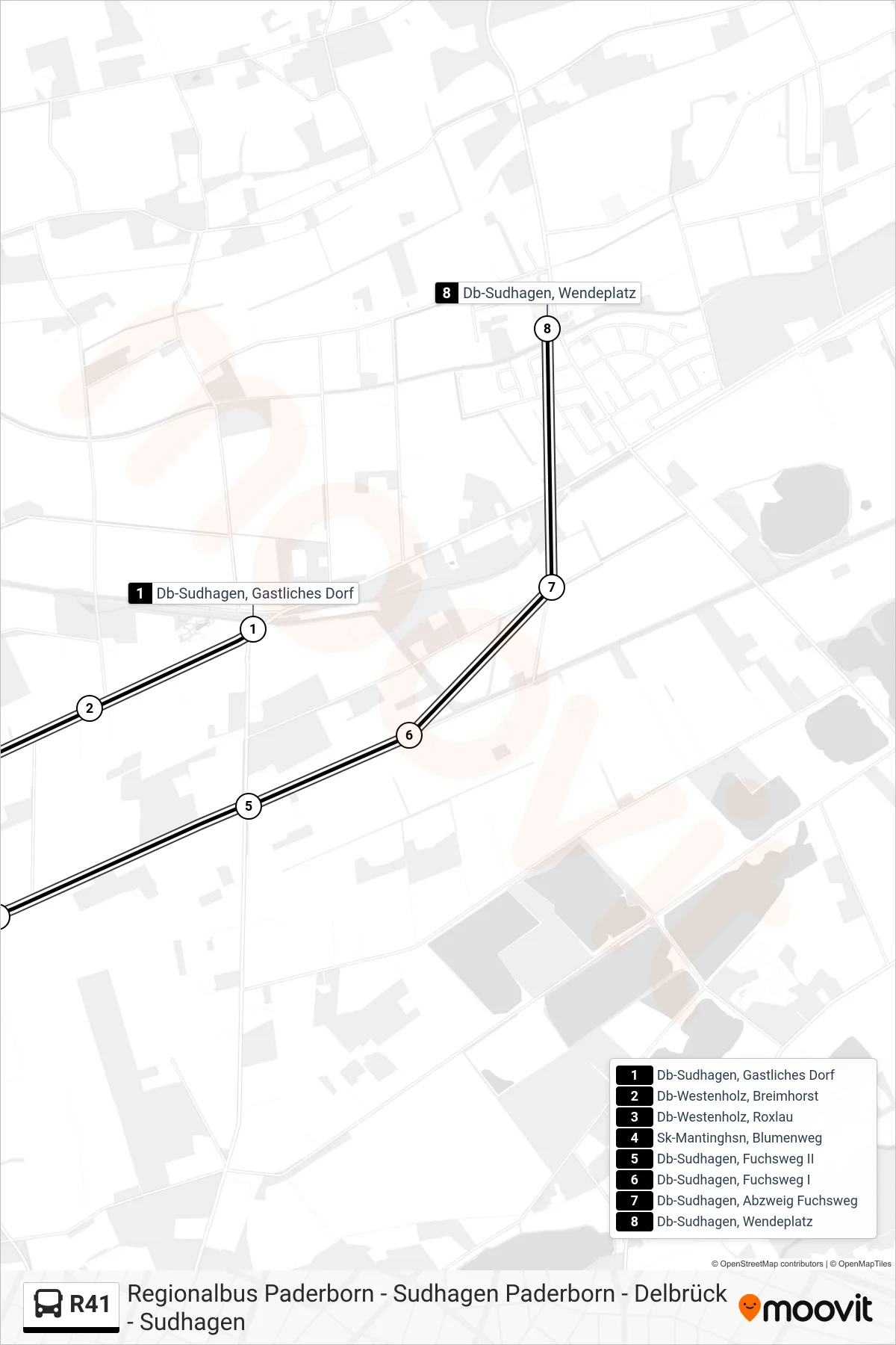 Linie R41 (Bus) Richtung Db-Sudhagen, Wendeplatz: Route und Haltestellen auf der Karte