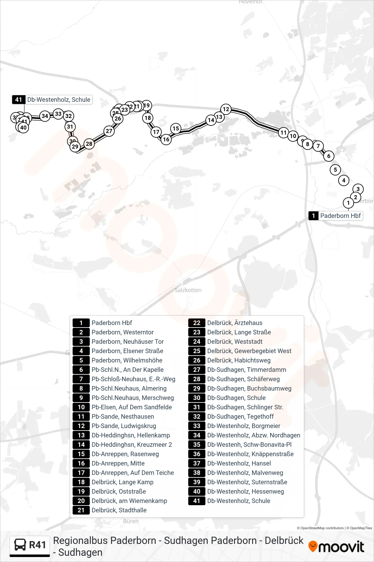 R41 bus Line (Db-Westenh, Schw-Bonavita-Pl) route and stops on a map