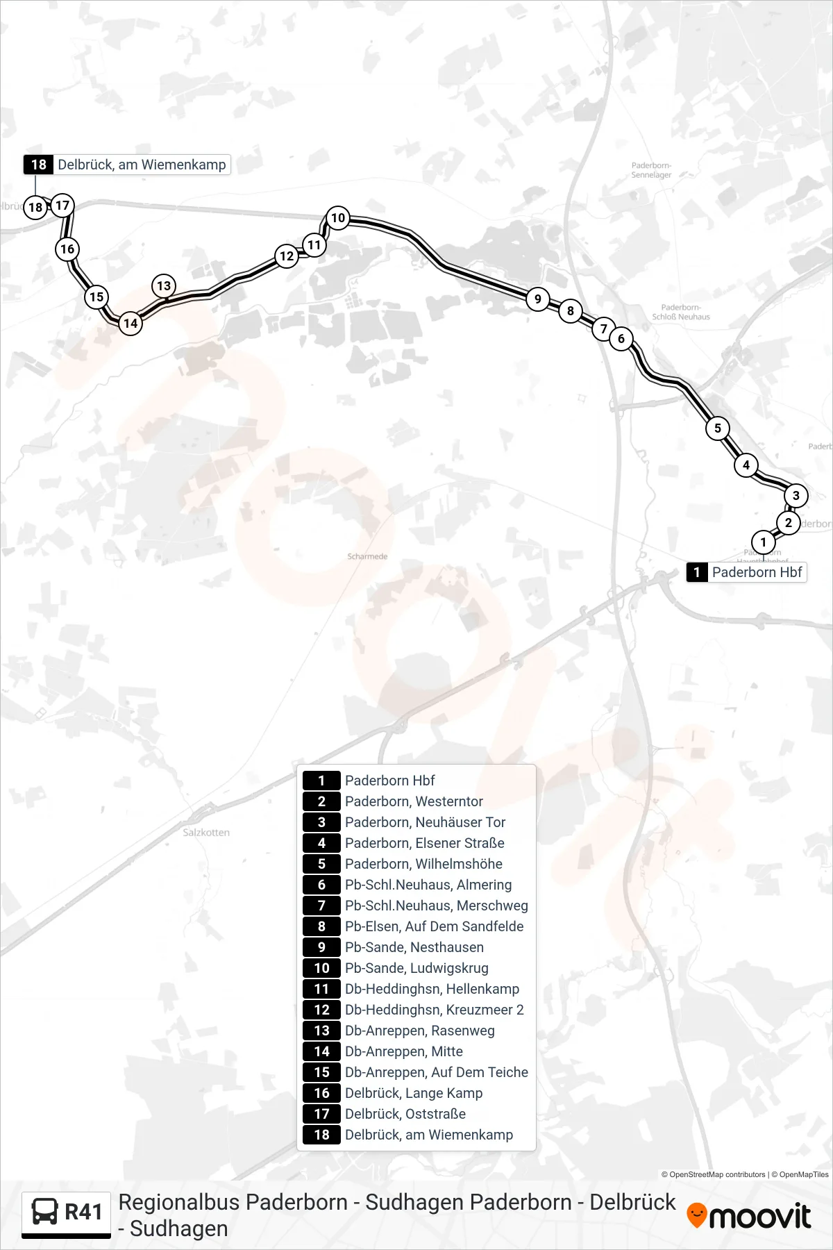 R41 bus Line (Delbrück, am Wiemenkamp) route and stops on a map