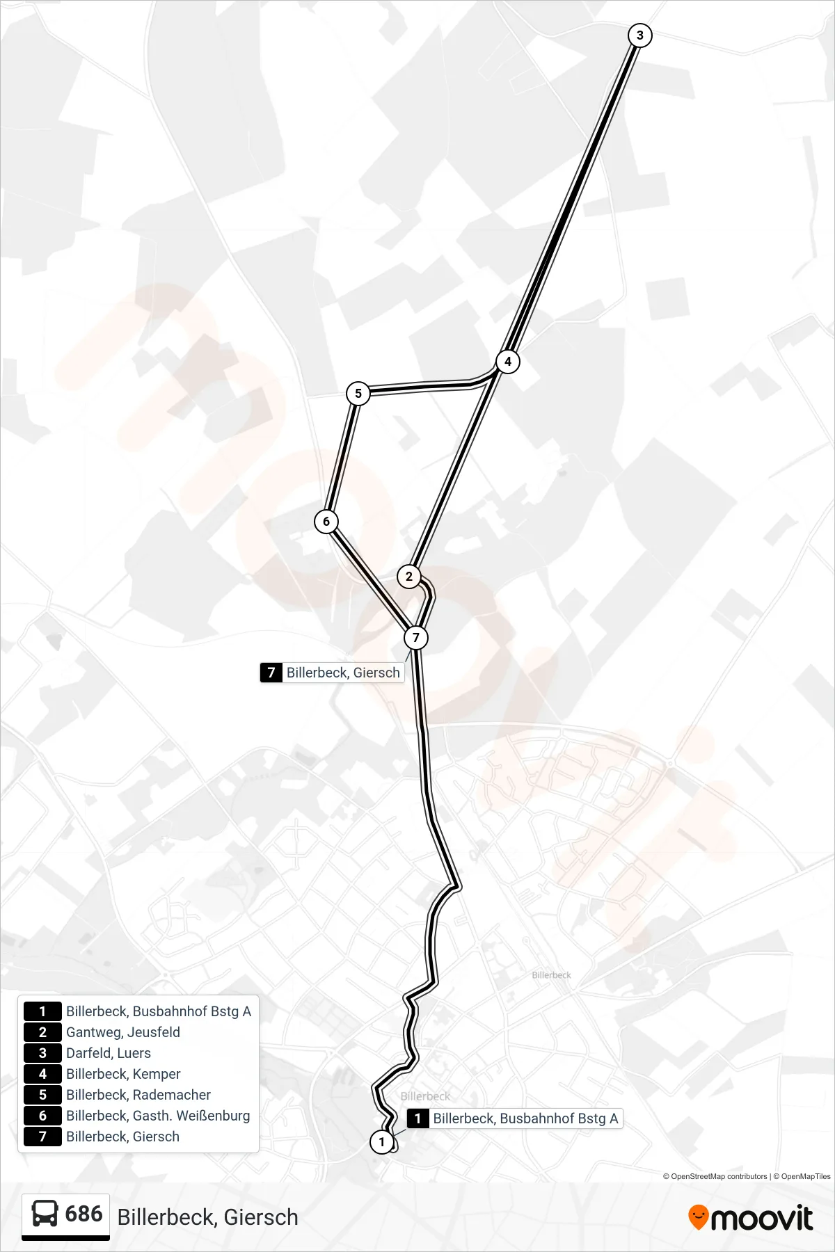 Linie 686 (Bus) Richtung Billerbeck, Giersch: Route und Haltestellen auf der Karte