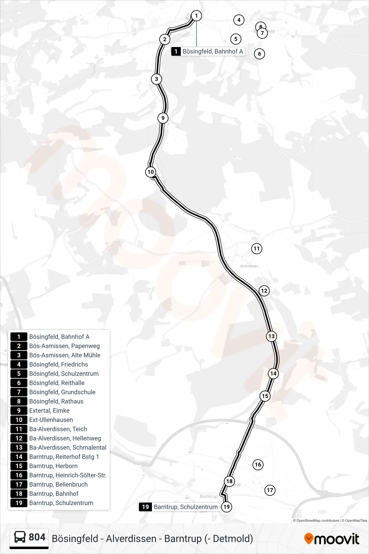 Linie 804 (Bus) Richtung Barntrup: Route und Haltestellen auf der Karte