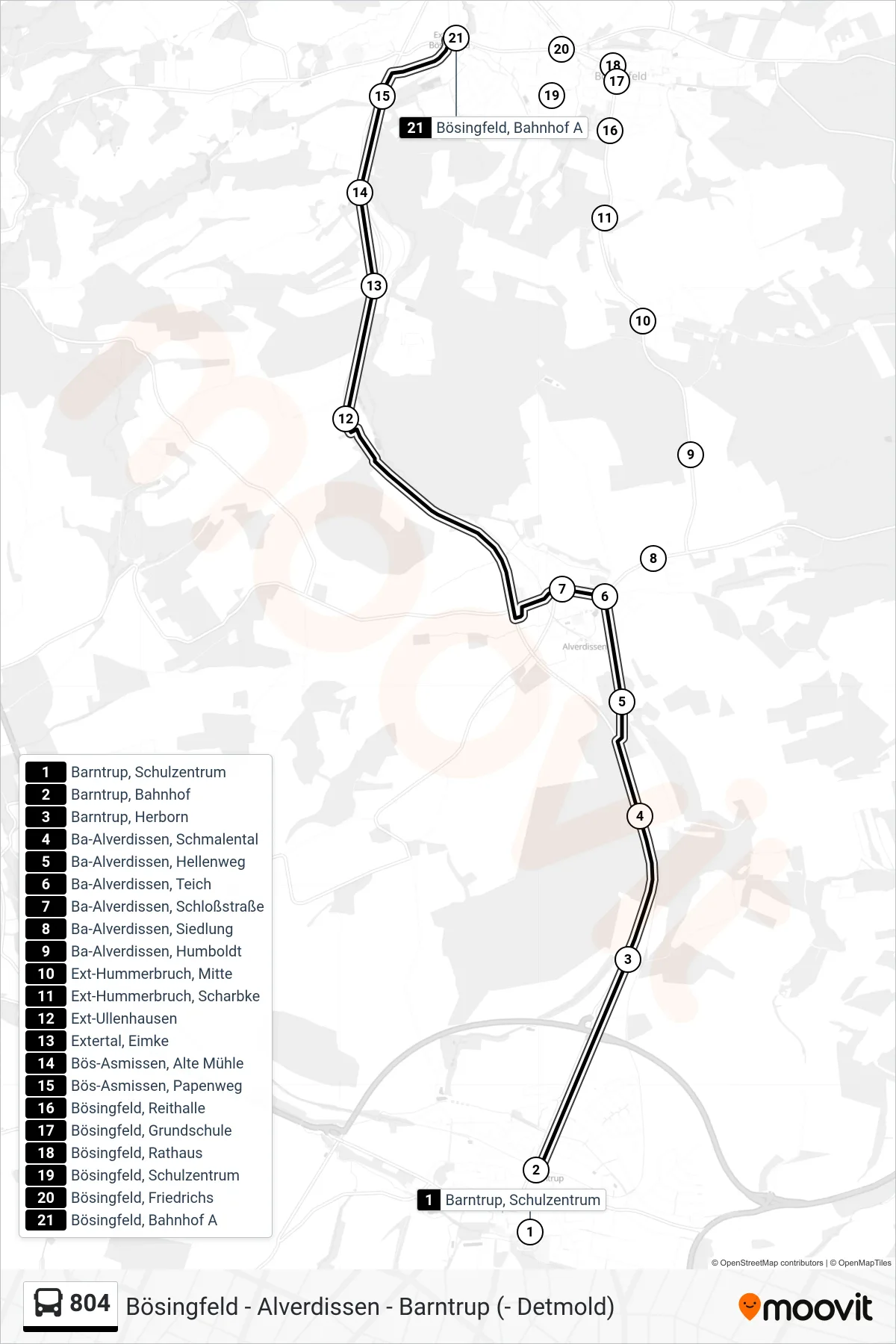 Linie 804 (Bus) Richtung Bösingfeld, Bahnhof A: Route und Haltestellen auf der Karte