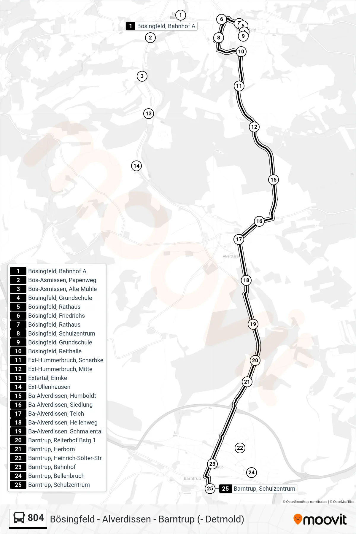 Linie 804 (Bus) Richtung Barntrup, Schulzentrum: Route und Haltestellen auf der Karte