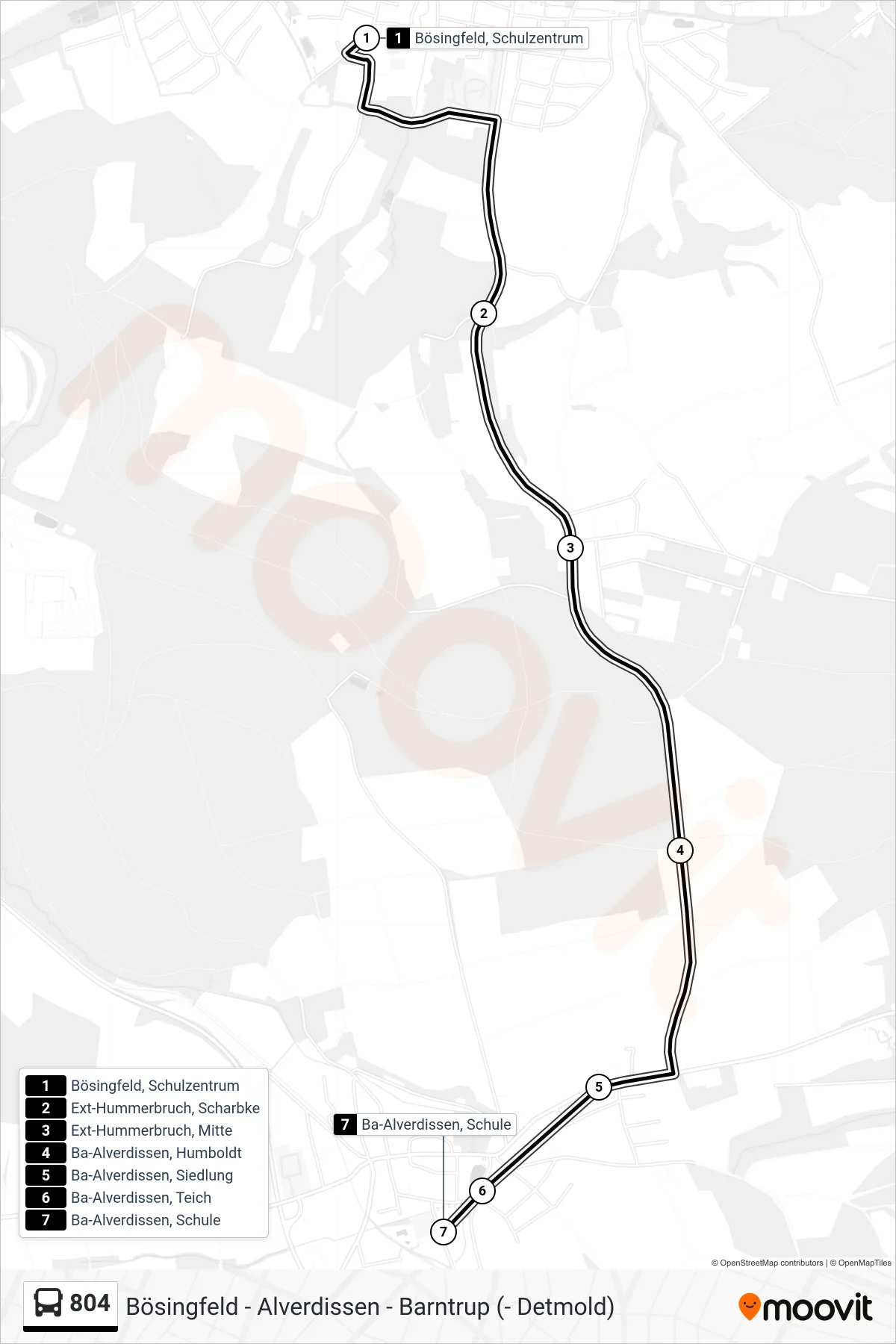 804 bus Line (Ba-Alverdissen, Schule) route and stops on a map