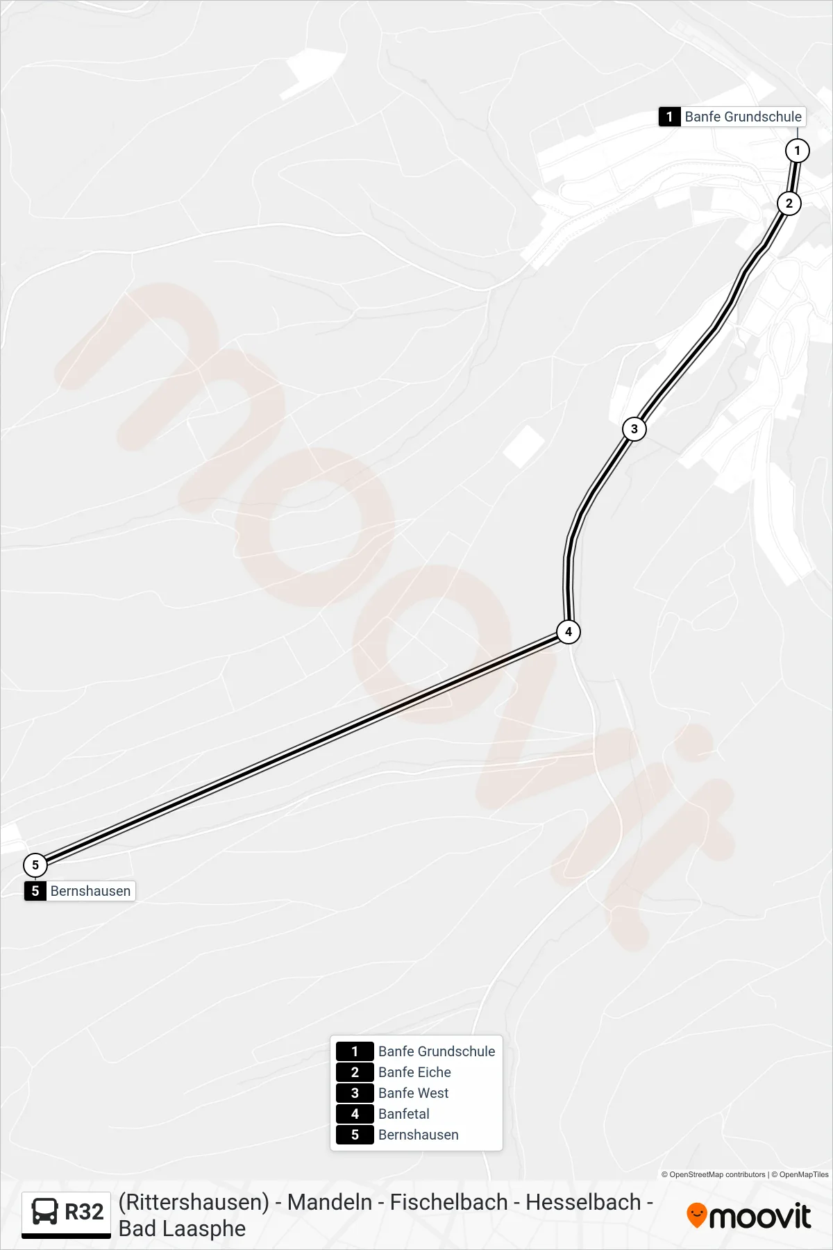 R32 bus Line (Bernshausen) route and stops on a map