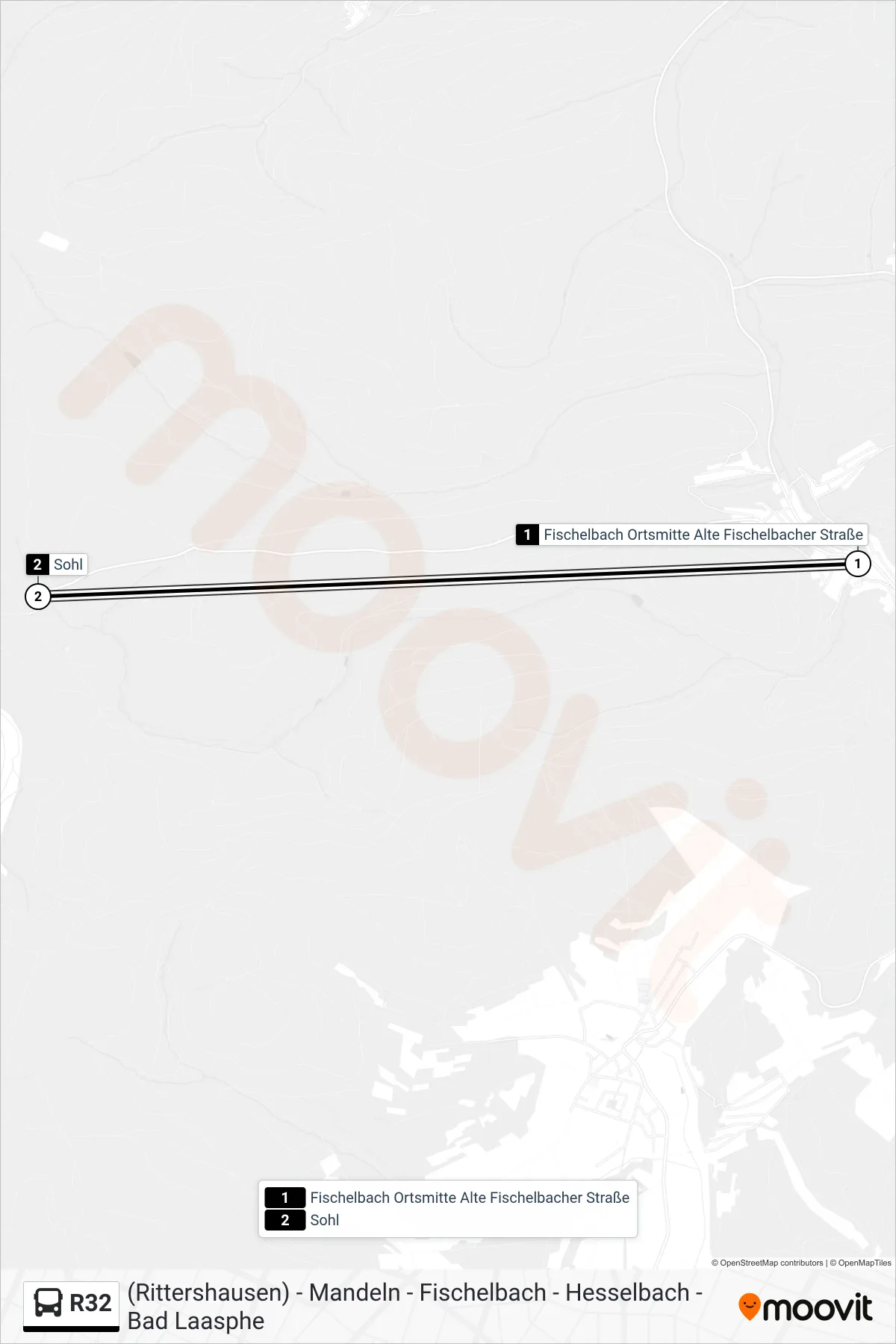 R32 bus Line (Sohl) route and stops on a map