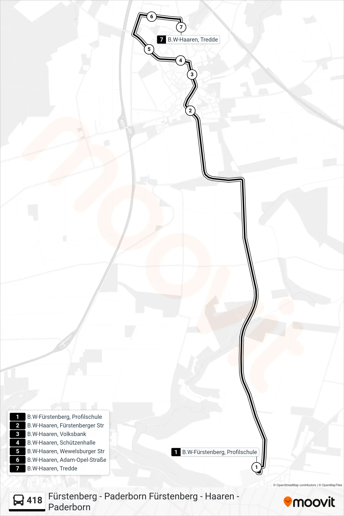 Linie 418 (Bus) Richtung B.W-Haaren, Tredde: Route und Haltestellen auf der Karte