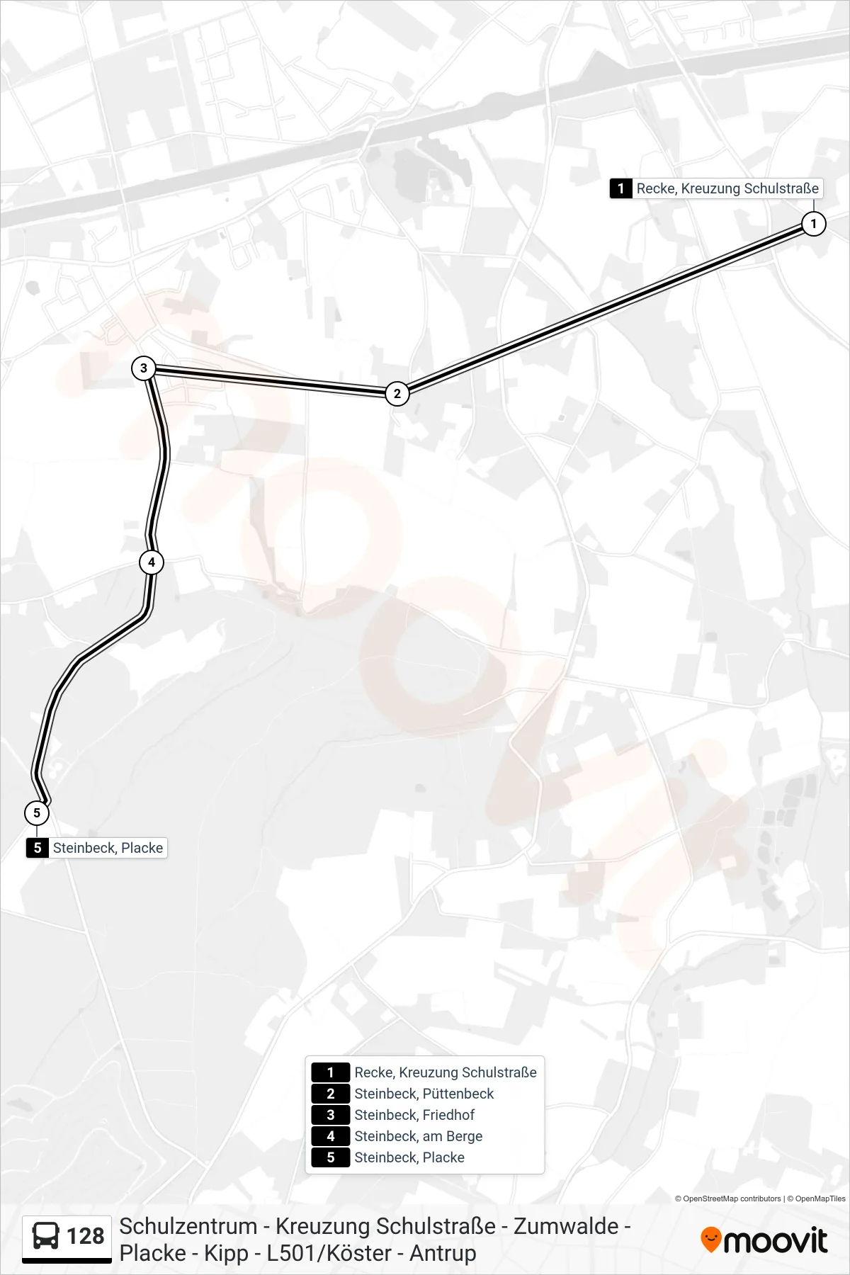 Linie 128 (Bus) Richtung Steinbeck, Placke: Route und Haltestellen auf der Karte