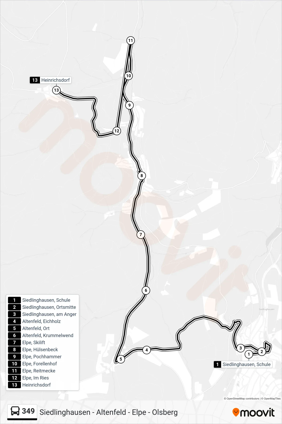 Linie 349 (Bus) Richtung Heinrichsdorf: Route und Haltestellen auf der Karte