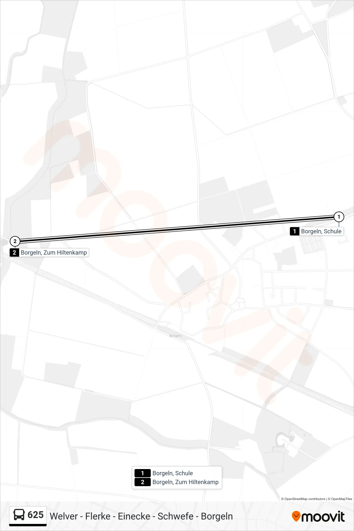 Linie 625 (Bus) Richtung Borgeln, Zum Hiltenkamp: Route und Haltestellen auf der Karte