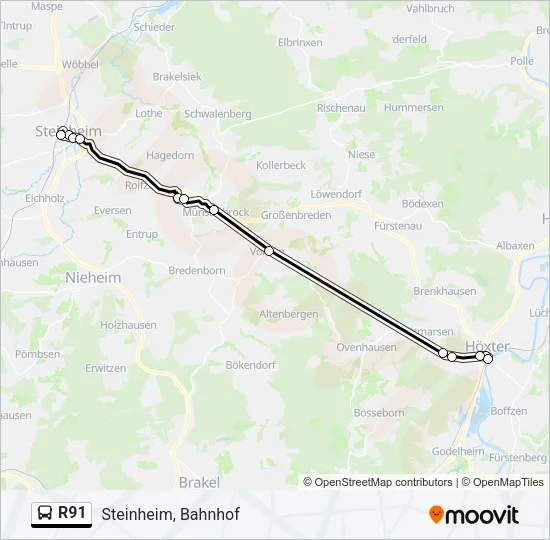 R91 Bus Line Map
